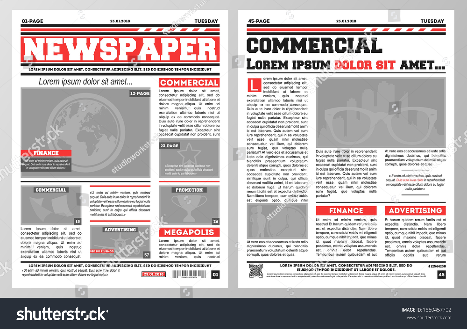 Daily Newspaper Page Columns Set Isolated Stock Vector (Royalty Free ...