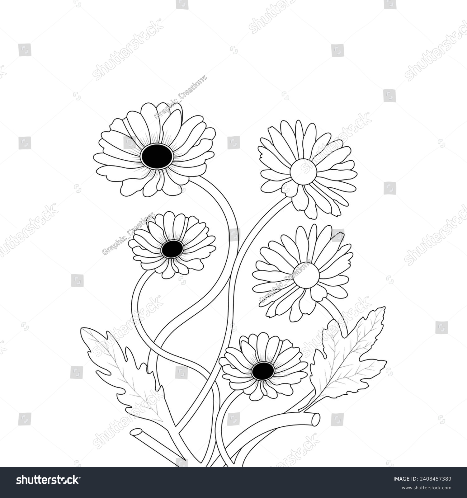 SVG of Daisy Bouquet Flowers Isolated Line Art Vector svg