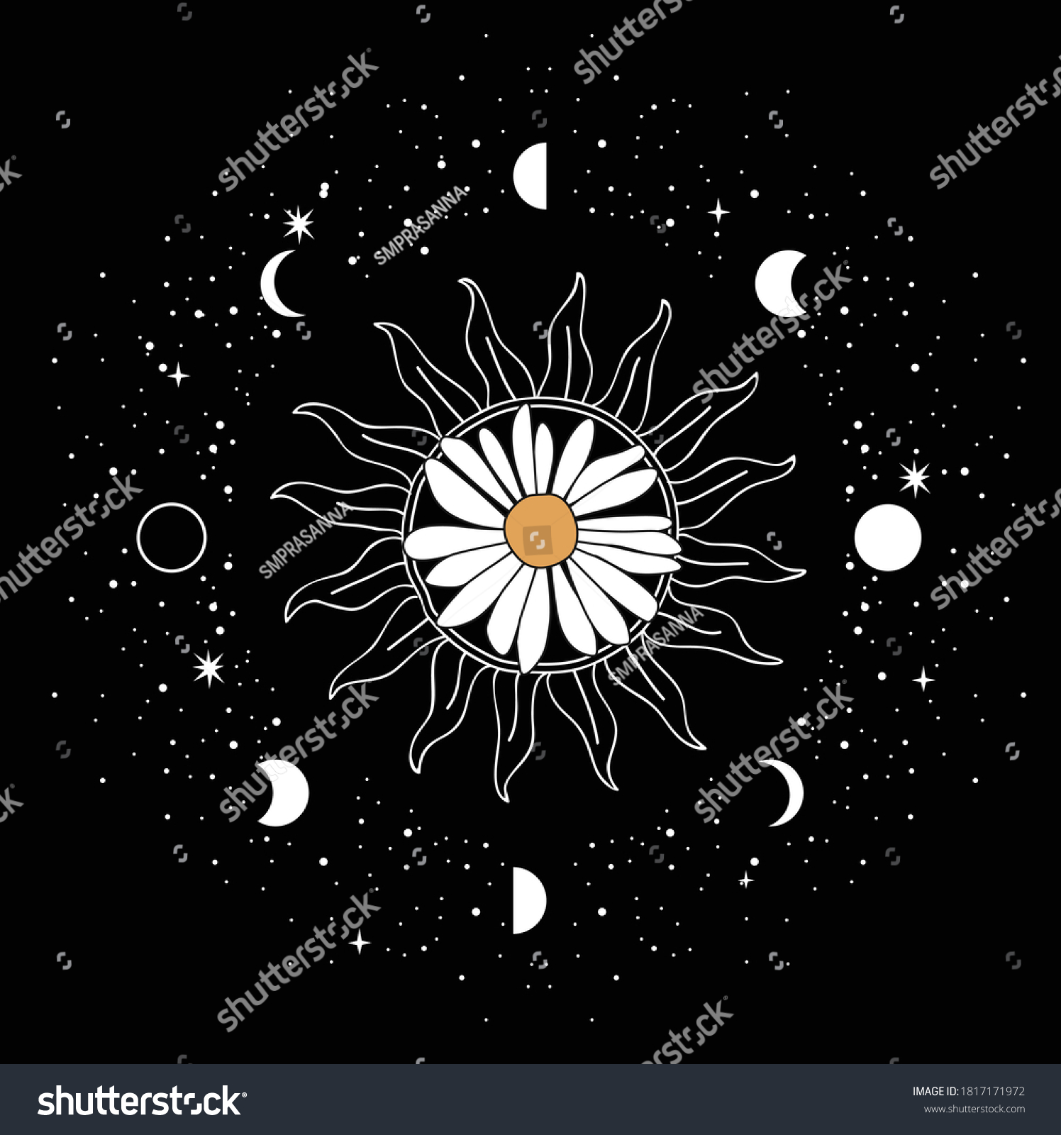 Daisy Celestial Sun Moon Tshirt Graphics Stock Vector Royalty Free