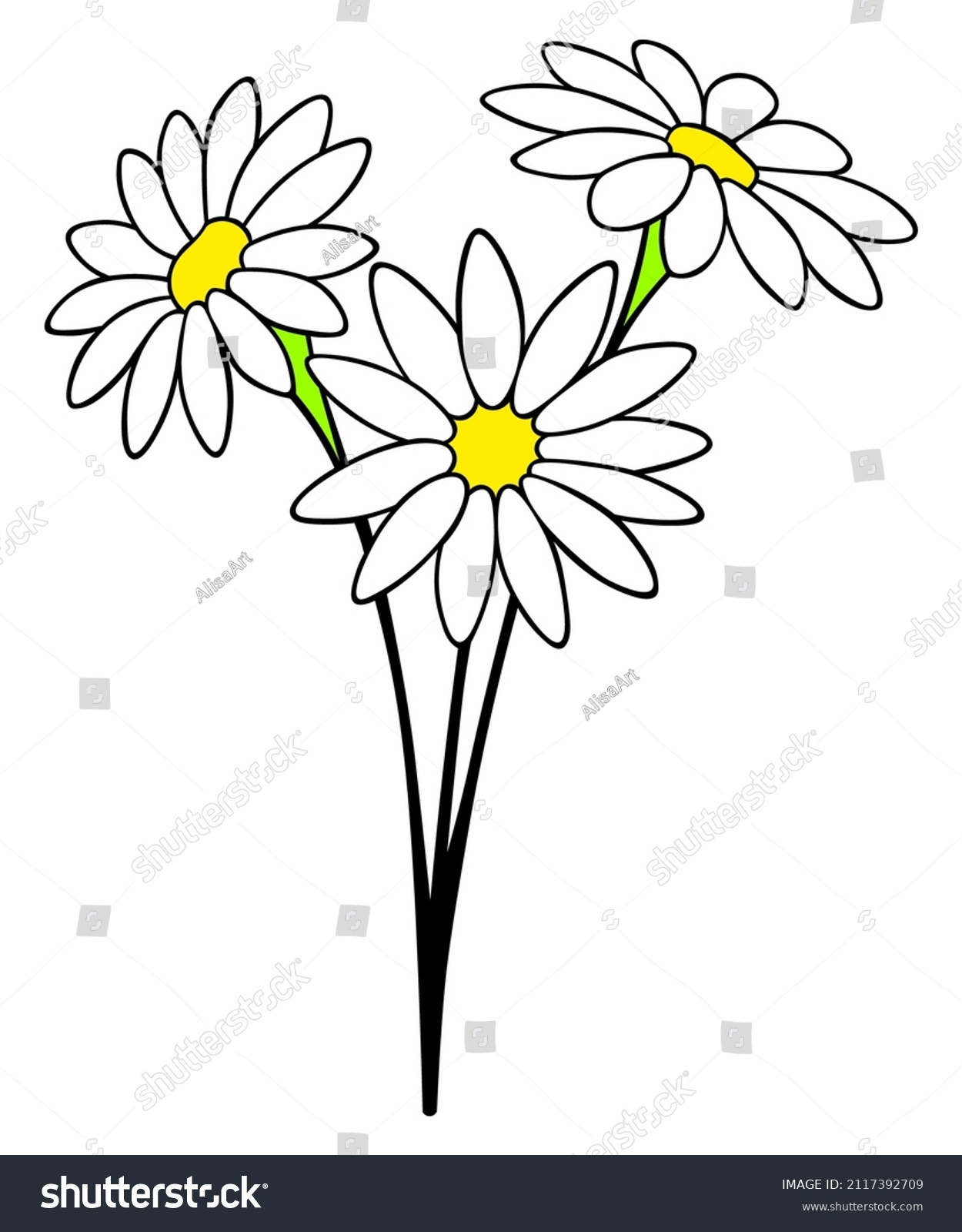 Daisy Flower On Stem Bouquet Cartoon Stock Vector (Royalty Free ...