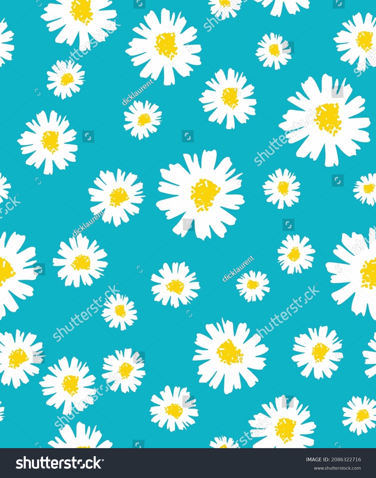 Daisy Flower Pattern Blue Background Seamless Stock Vector Royalty Free 2086322716 