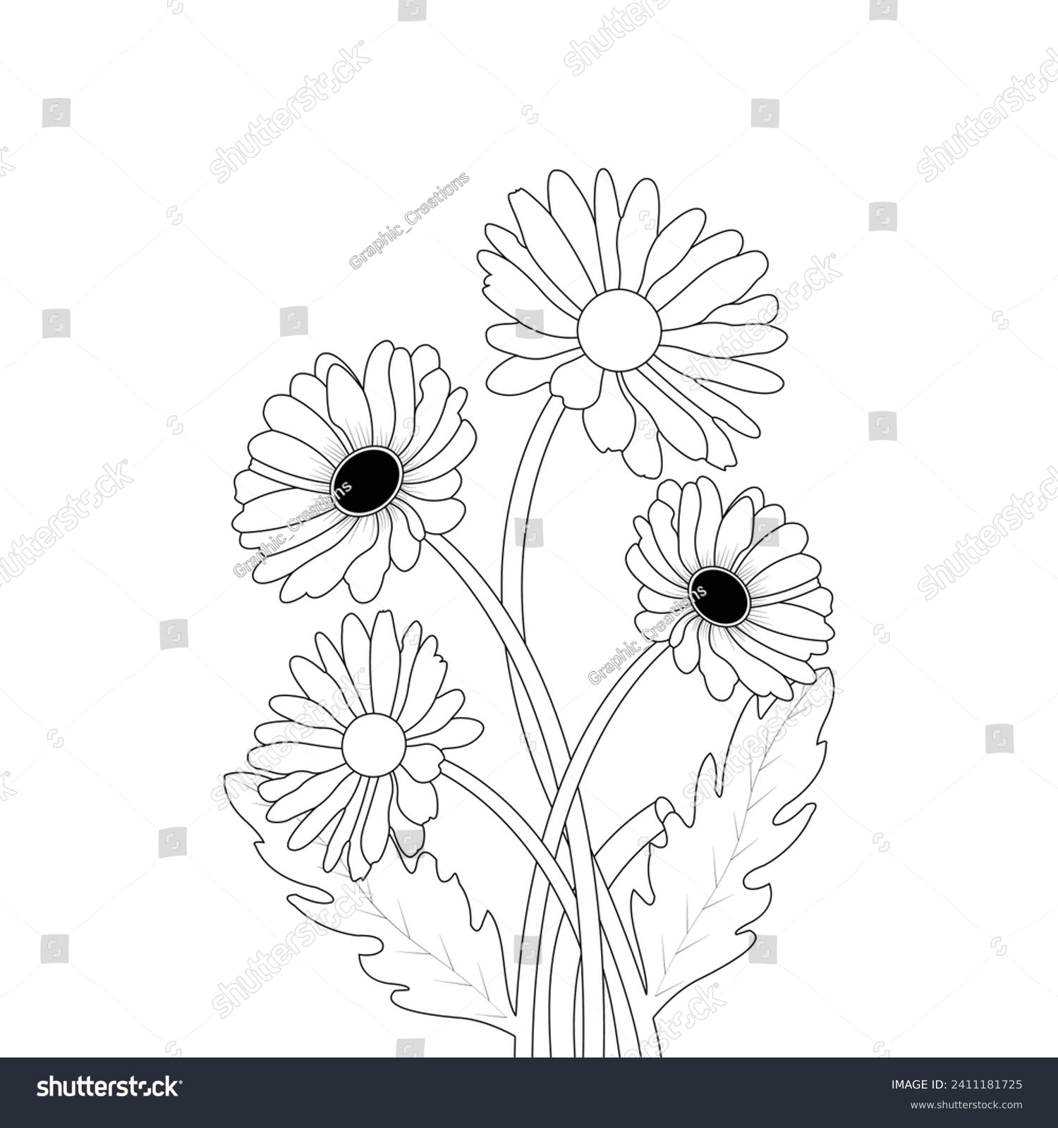 SVG of Daisy Line Art, Daisy Flower Outline Coloring Page vector illustration svg