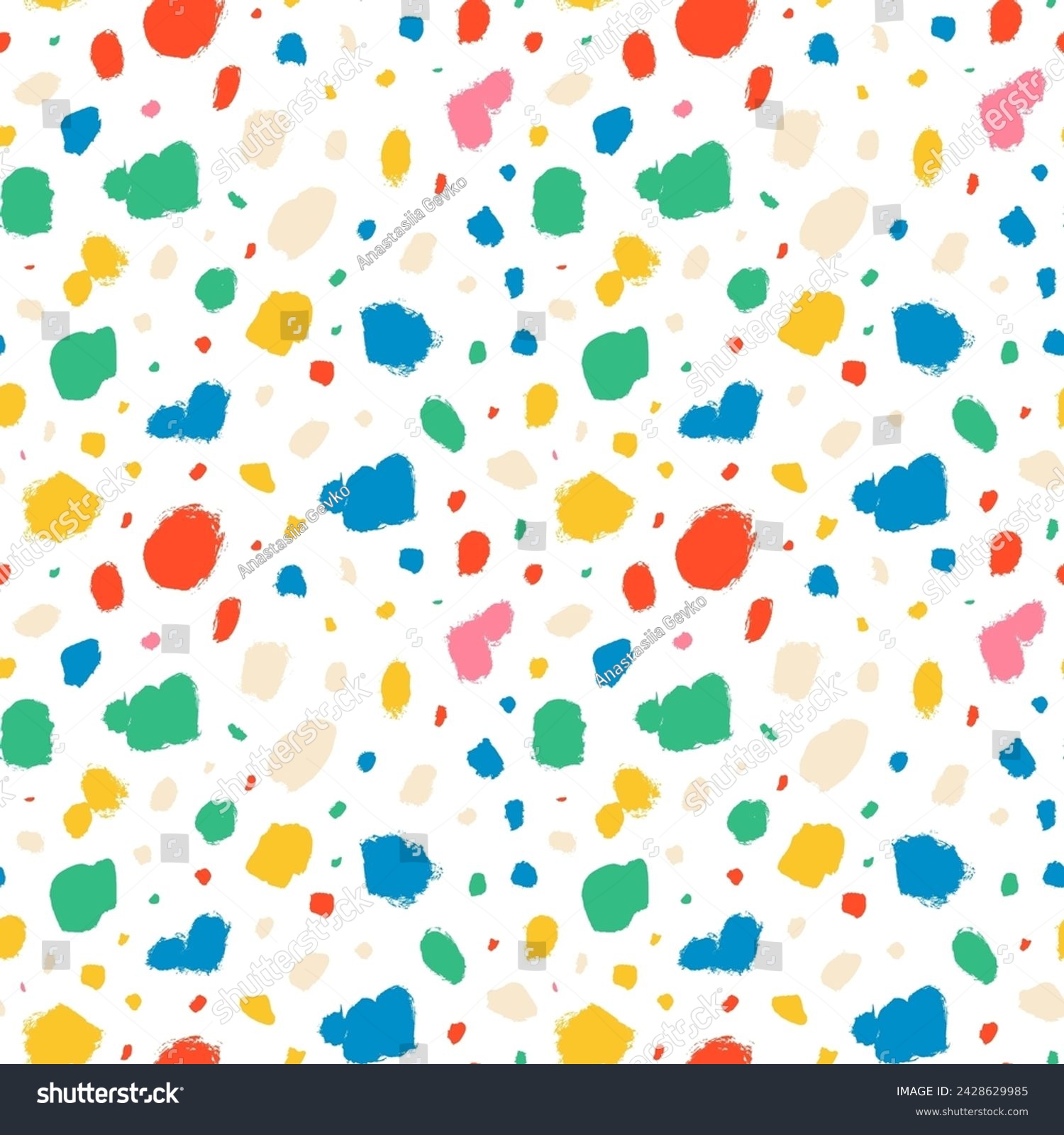 SVG of Dalmatian animal fur seamless pattern in bright colors. Hand drawn grunge blots and spots. Various brush strokes. Stained background. Random hand drawn spots. Abstract blobs texture. Ink splatter. svg