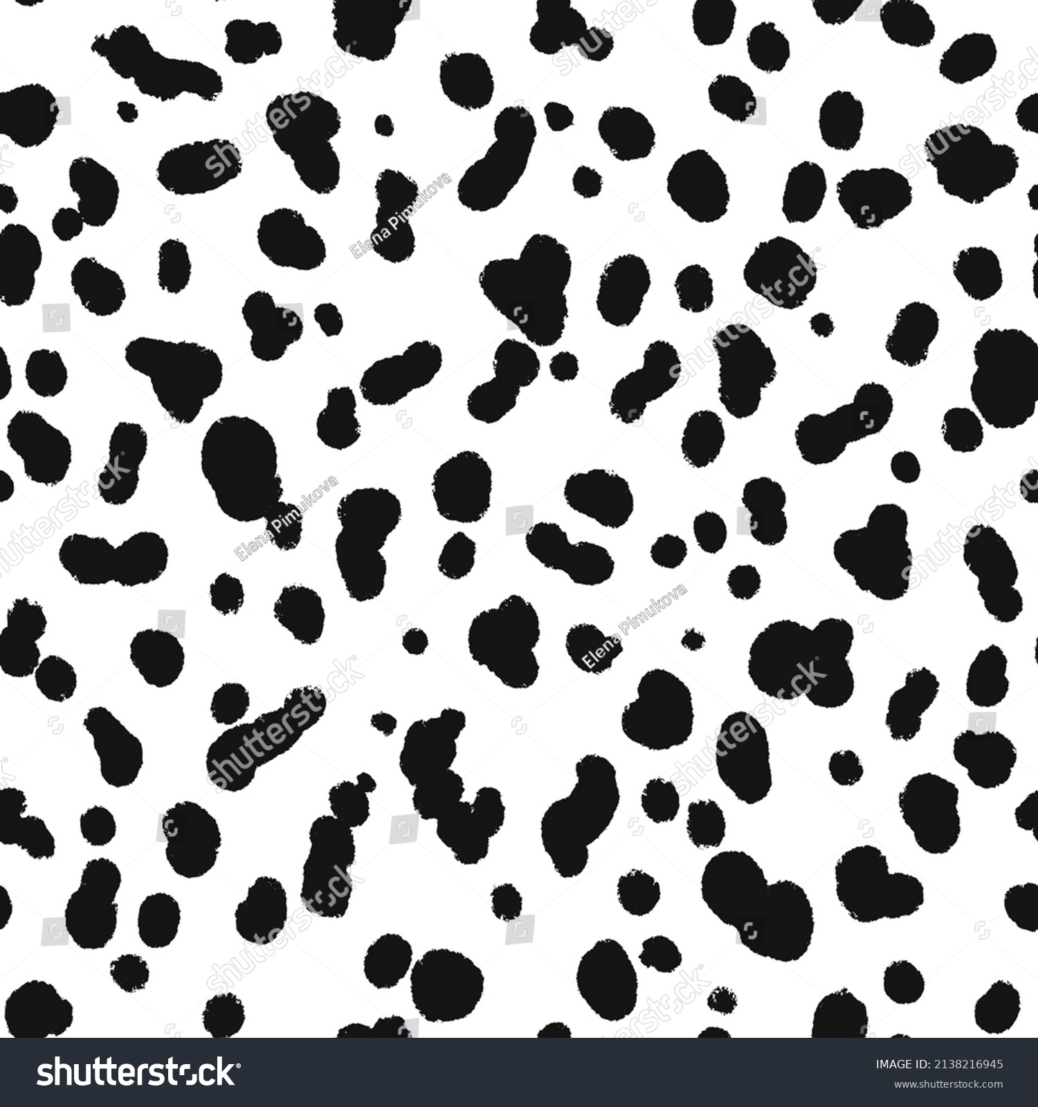 SVG of Dalmatian coloration seamless pattern. Black abstract organic blobs on white background. Black dalmatian spots on a white backdrop. Animal print. Vector hand drawn illustration. svg