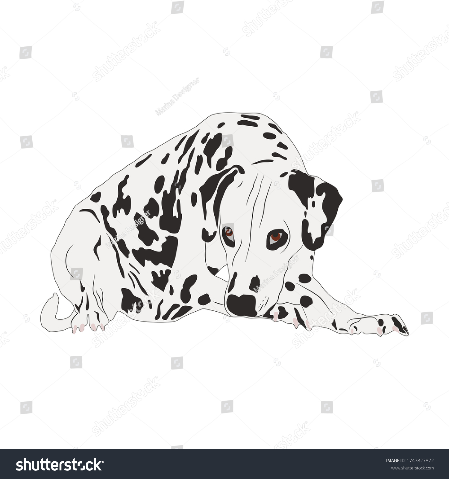 SVG of Dalmatian dog isolated on white background. Vector illustration in flat style. Sad cute dalmatian with beautiful spots, dog loyalty. For use in thematic projects, print, web and apps.
 svg