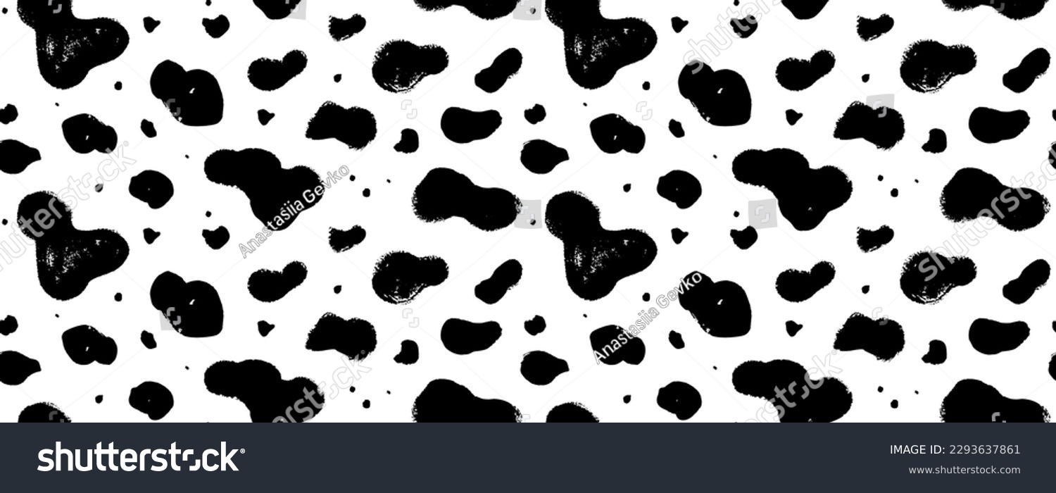 SVG of Dalmatian or cow animal fur seamless pattern. Simple irregular vector design. Brush drawn black blobs, spots and dots. Seamless fur texture. Horizontal dalmatian background. Grunge abstract pattern. svg