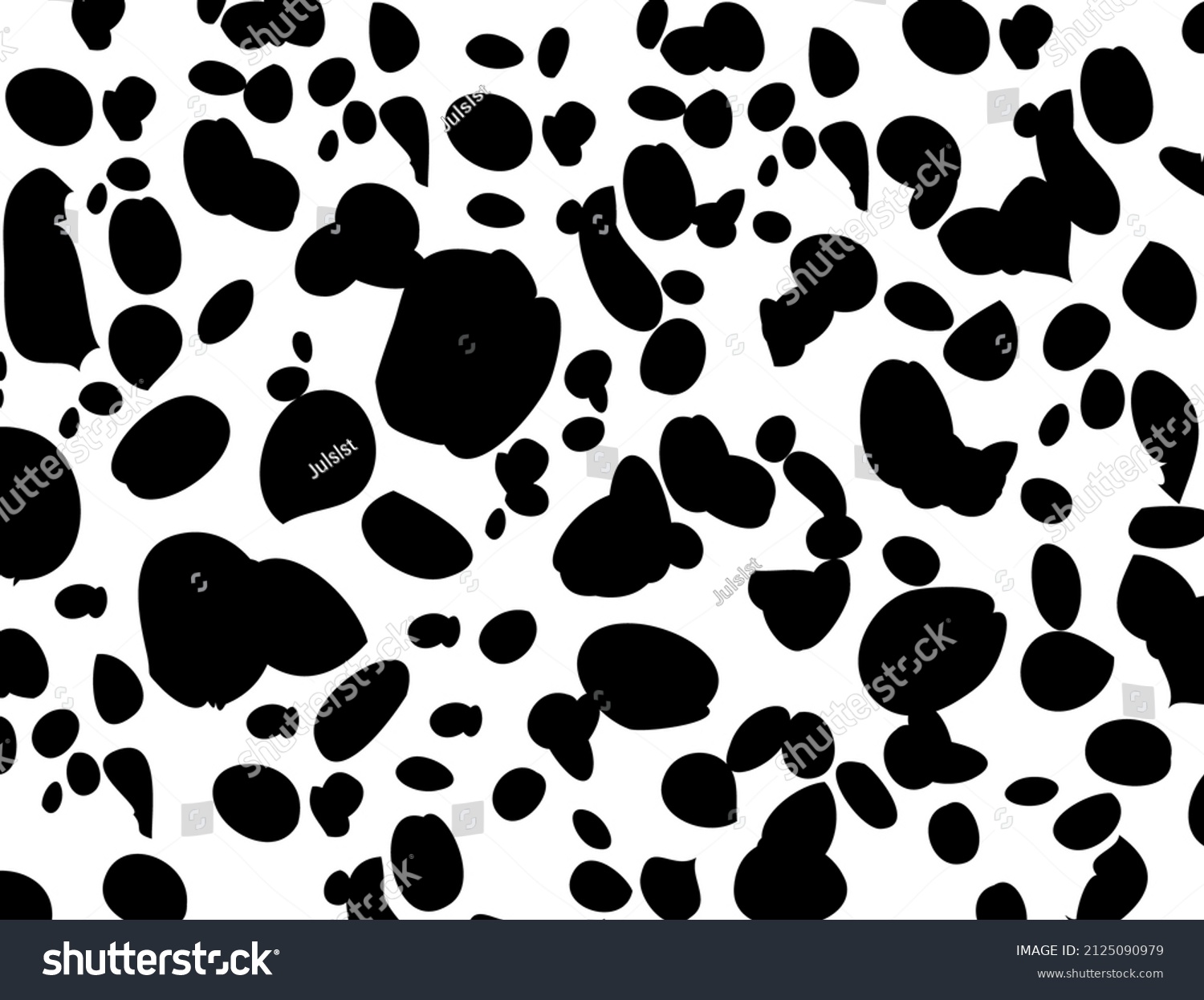SVG of Dalmatian pattern Cow texture Animal skin template Spot background Vector design illustration Random bovine spots Farm animal textural banner Black chaotic spots isolated on white svg