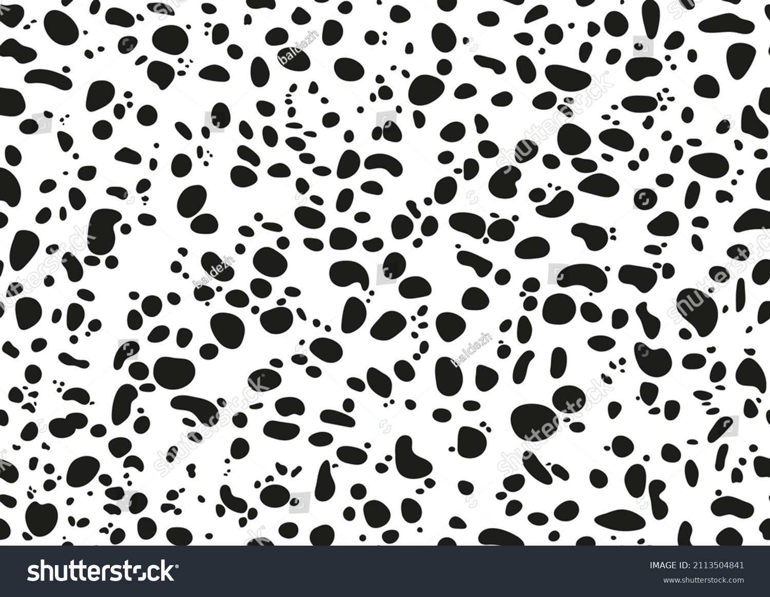 SVG of Dalmatian seamless pattern, animal print with spot texture on skin. Absract design and shapes dog or cow black spots on white background for fibres and textile. Simple endless leather backdrop. svg