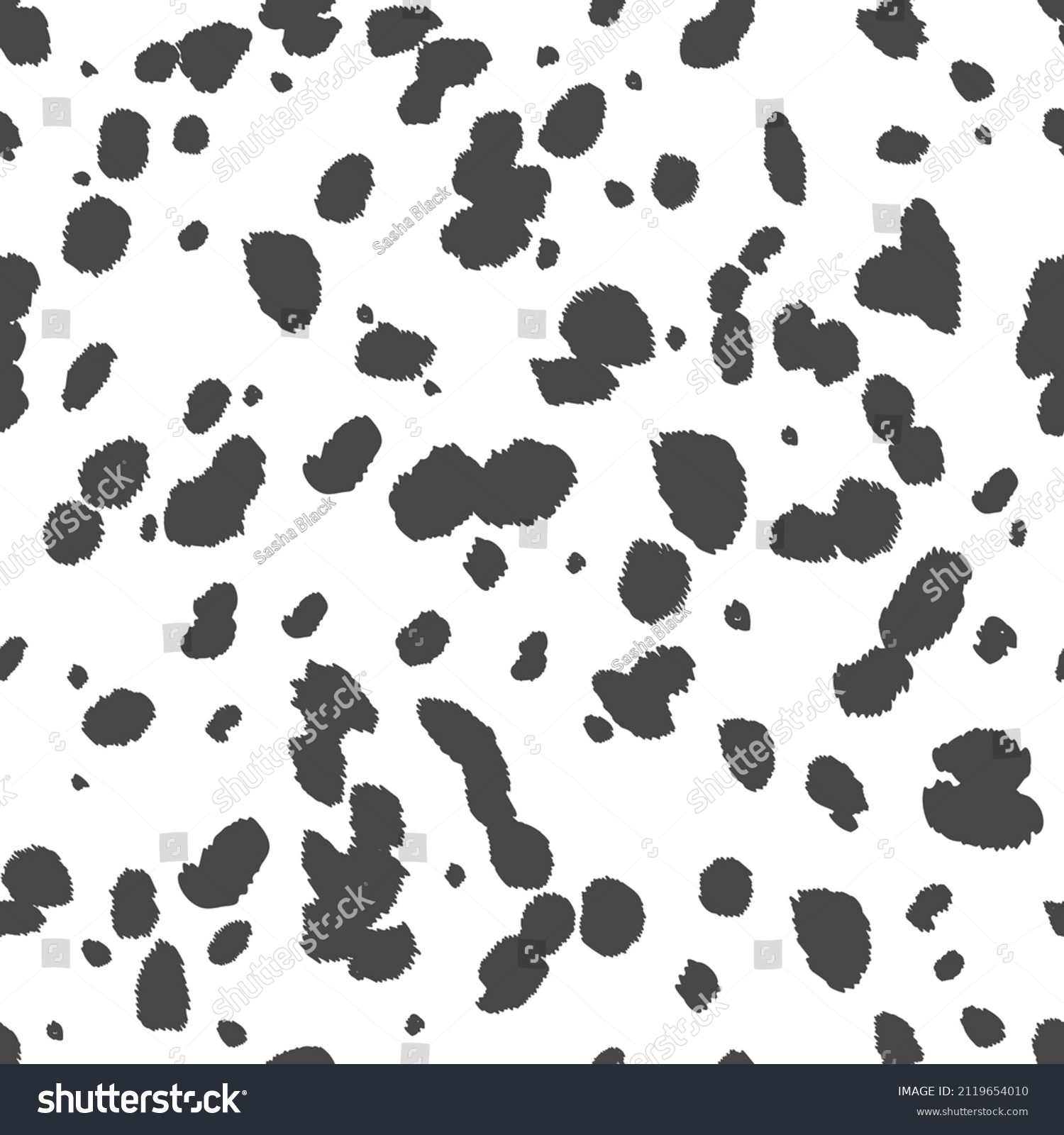 SVG of Dalmatian seamless pattern. Animal skin print. Dog and cow black dots on white background. Vector svg