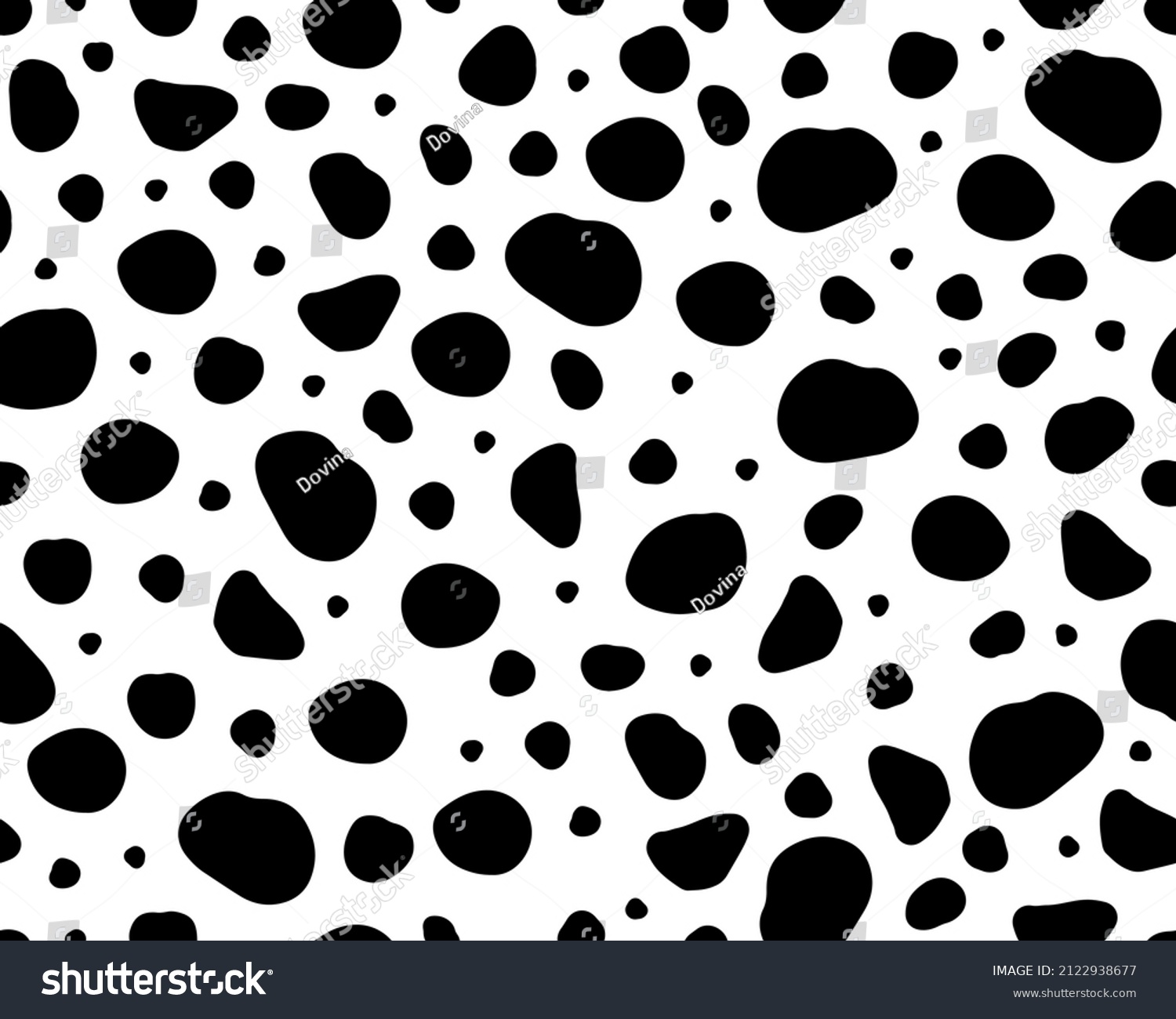 SVG of Dalmatian seamless pattern. Black uneven spots animal print. Abstract background with black and white circles. Vector background.  svg