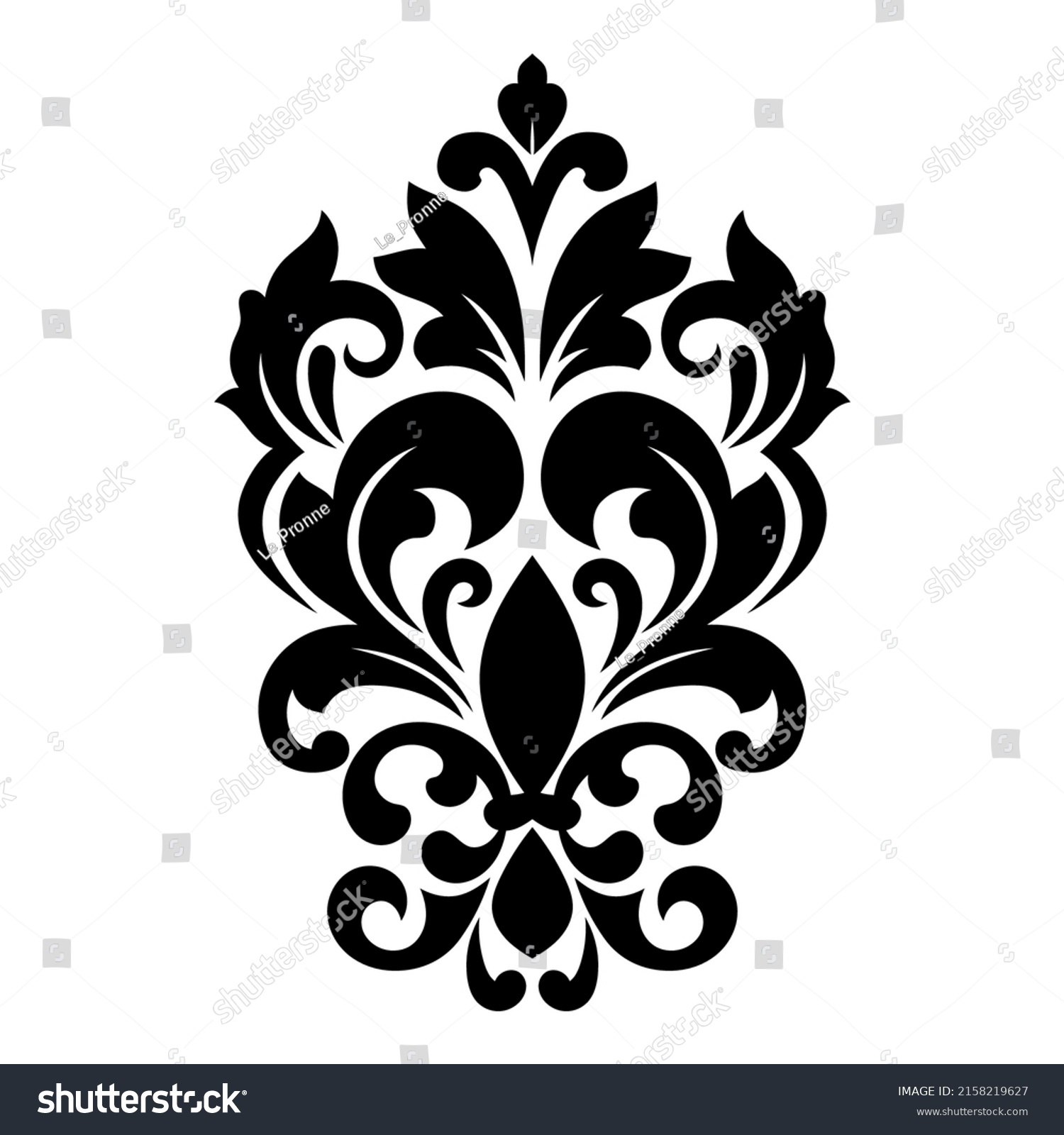 SVG of Damask floral pattern, silhouette and template. svg