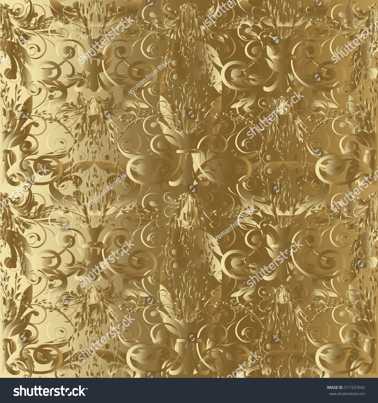 Gold Wallpaper On Texture Background Damask Stock Vector 6740739625 ...