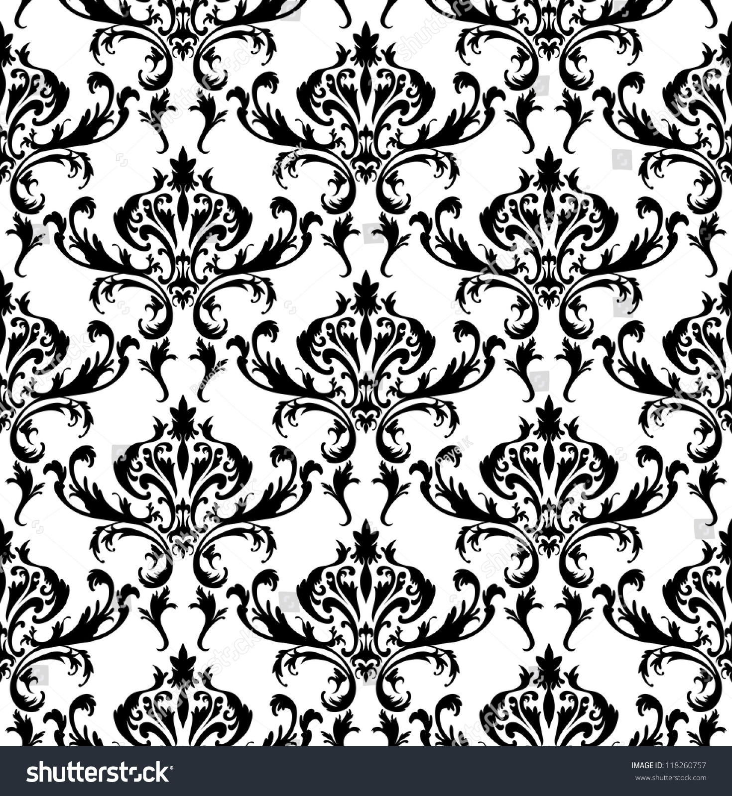 Damask Seamless Vector Pattern In Black And White Colors. Elegant ...