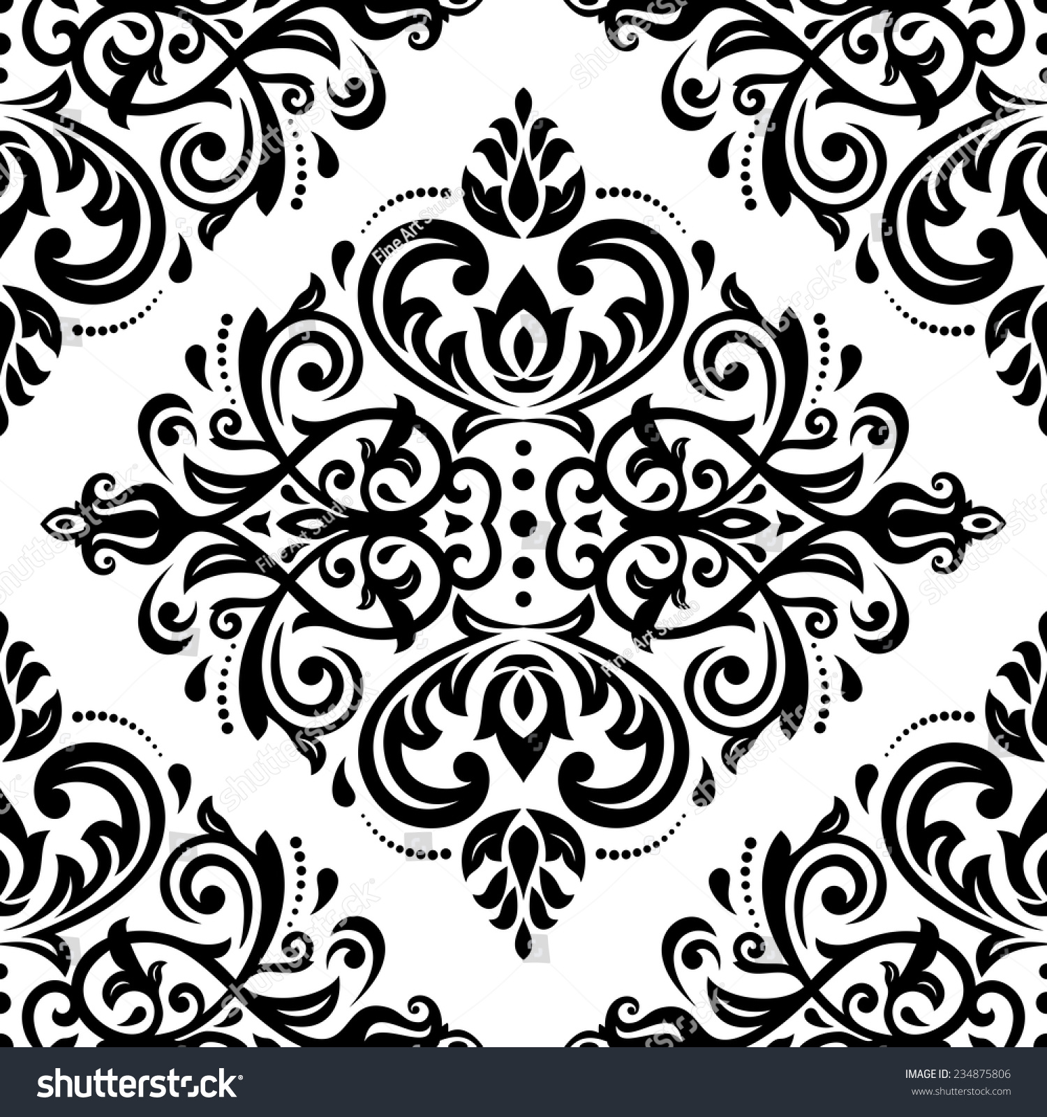 Damask Vector Floral Pattern Arabesque Oriental Stock Vector 234875806 ...