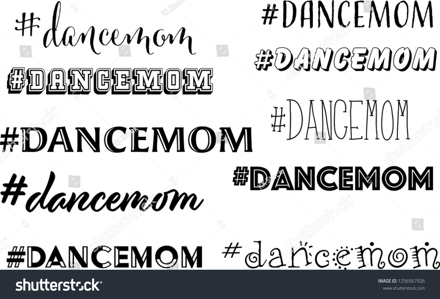 SVG of Dance Mom hashtag in 10 fonts svg