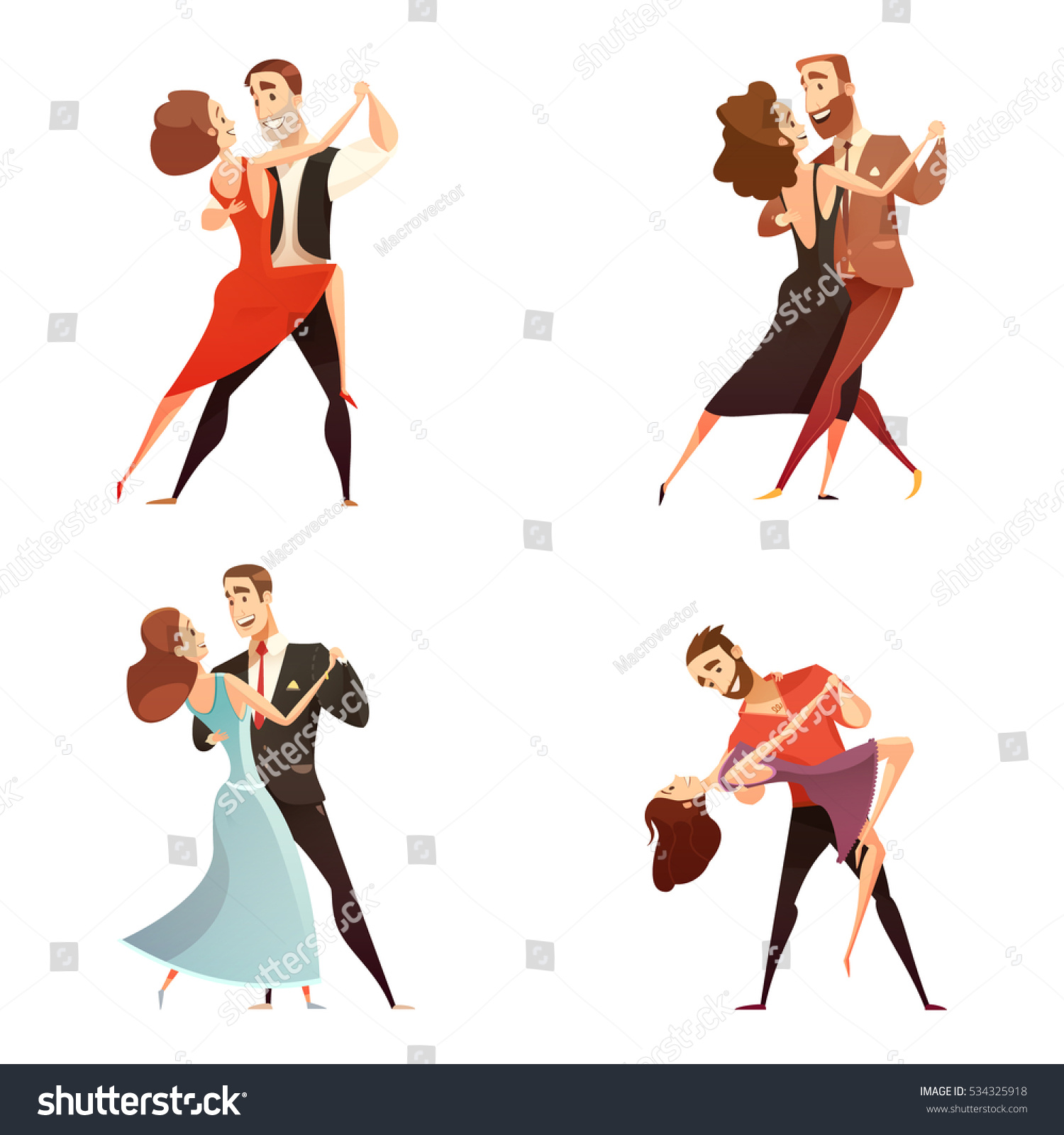 Dance Pair Retro Cartoon Set Men Stock Vector 534325918 - Shutterstock