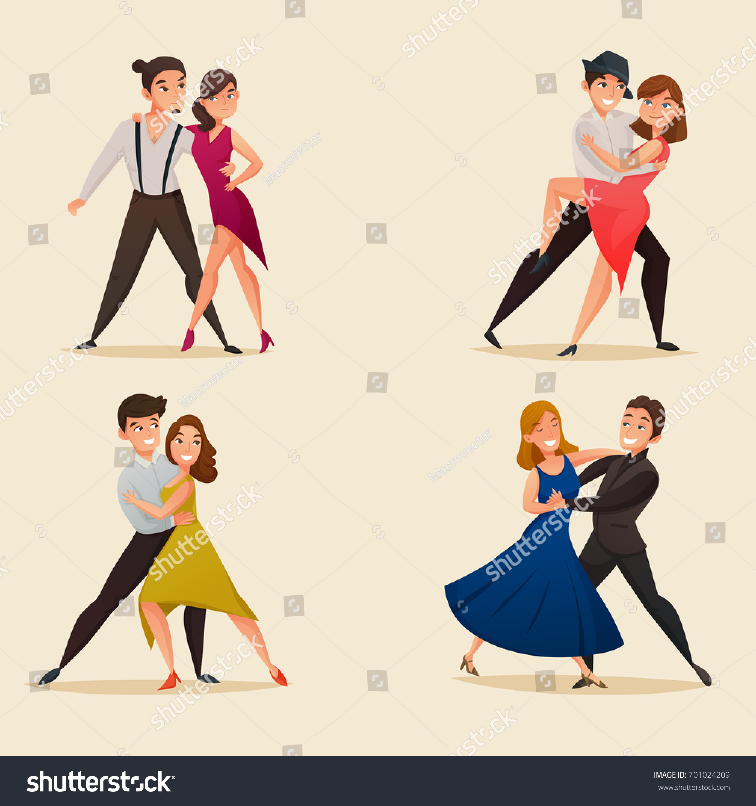 Dance Pairs 4 Retro Cartoon Icons Stock Vector (Royalty Free) 701024209