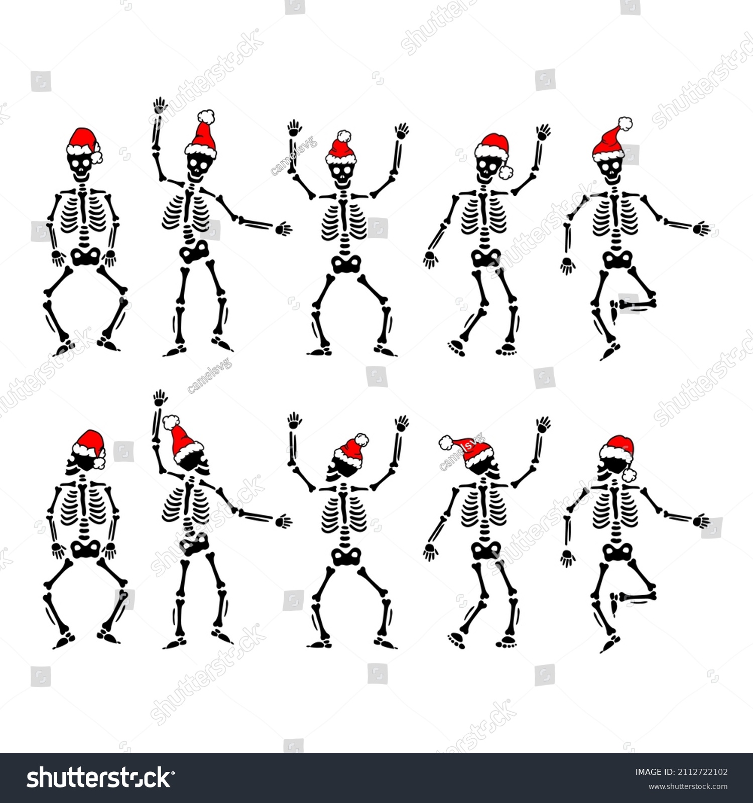 SVG of Dancing Christmas skeleton, Skeleton EPS Cut File, Skeleton Bones, Christmas Skeleton parts kit svg