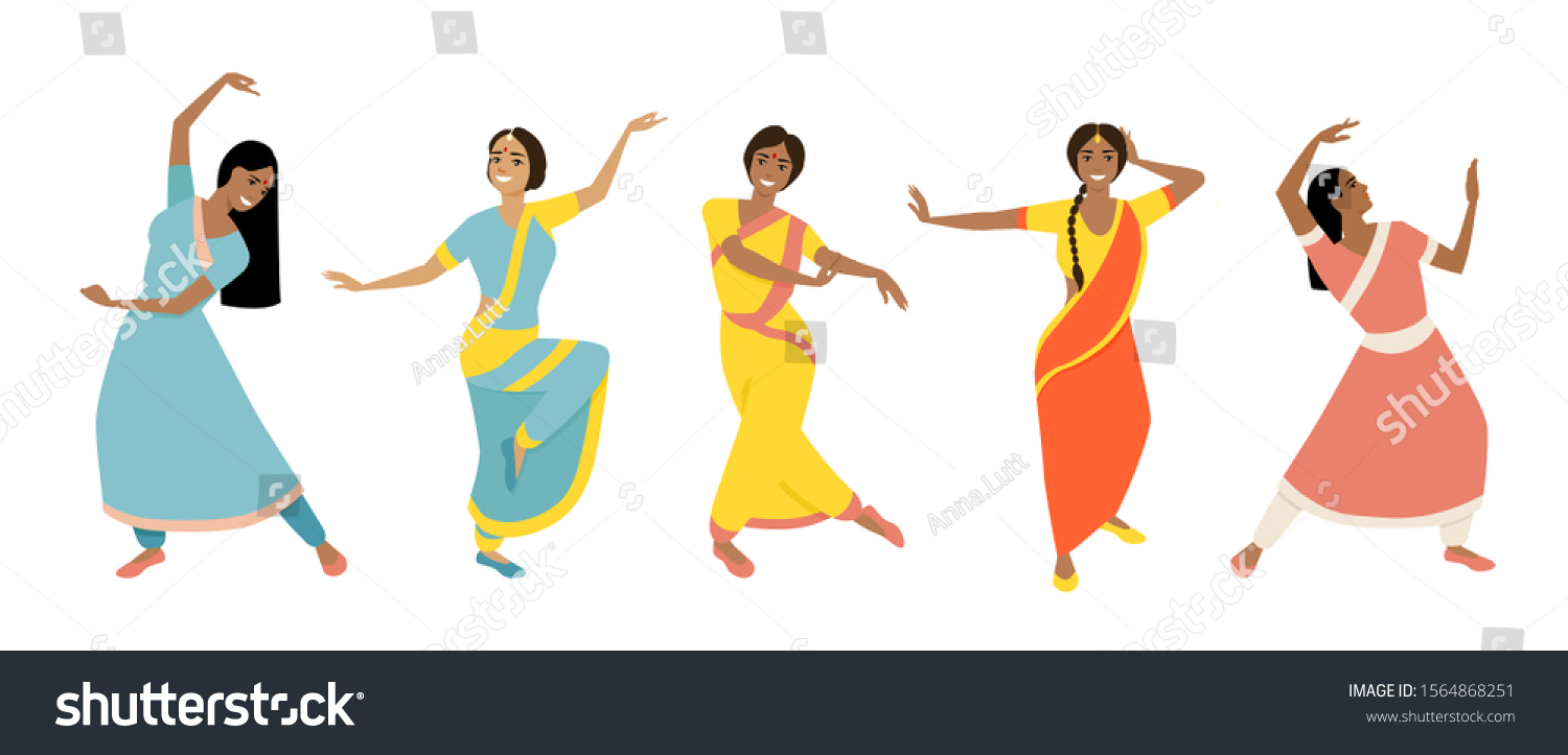 Dancing Indian Women National Dress Girls Stock Vector (royalty Free 