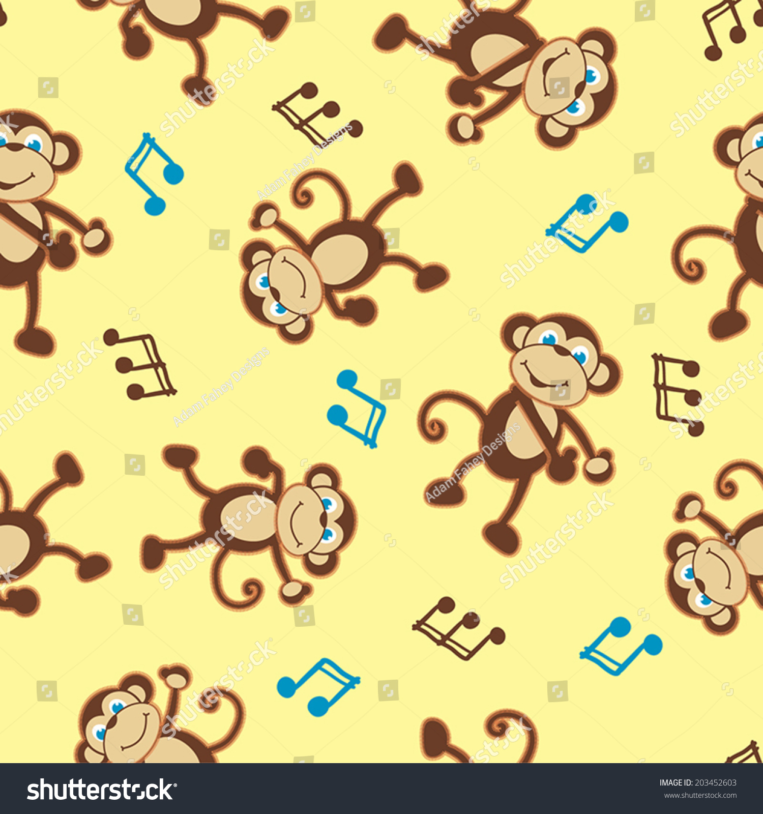 Dancing Monkey Music Seamless Pattern Stock Vector Royalty Free