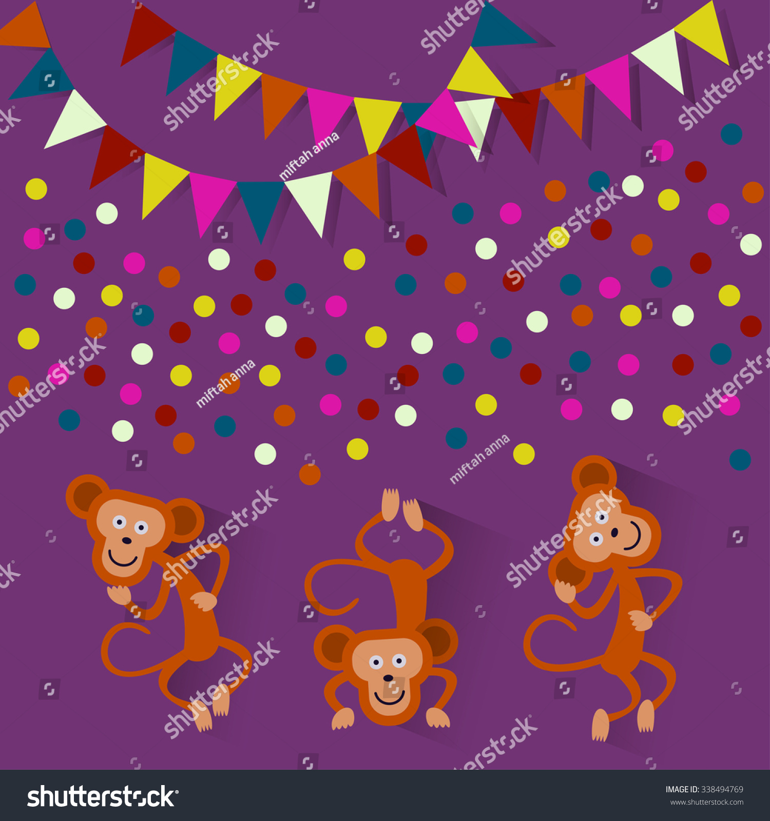 Dancing Monkeys Confetti Flags Stock Vector Royalty Free 338494769