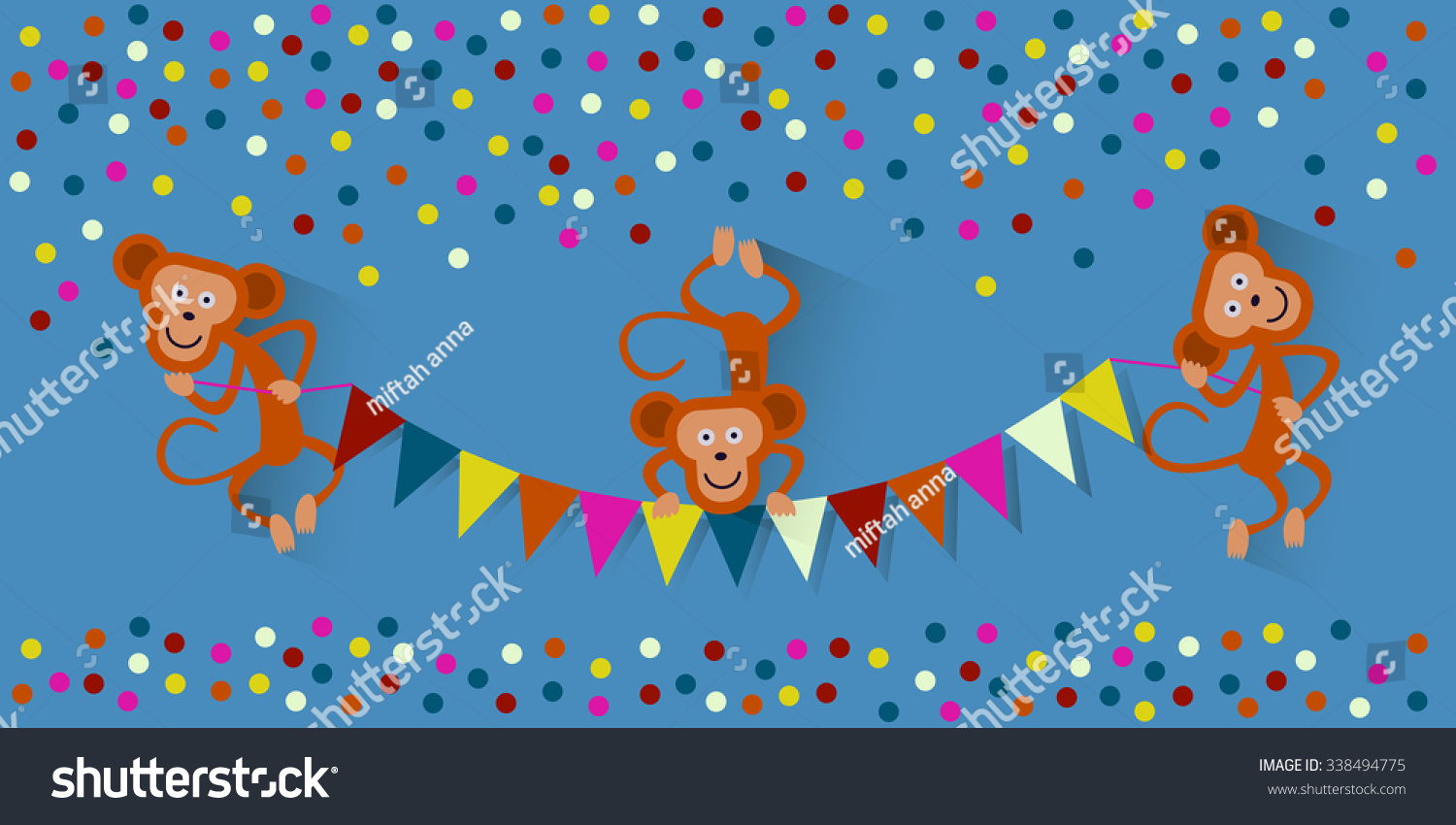Dancing Monkeys Confetti Flags Stock Vector Royalty Free 338494775