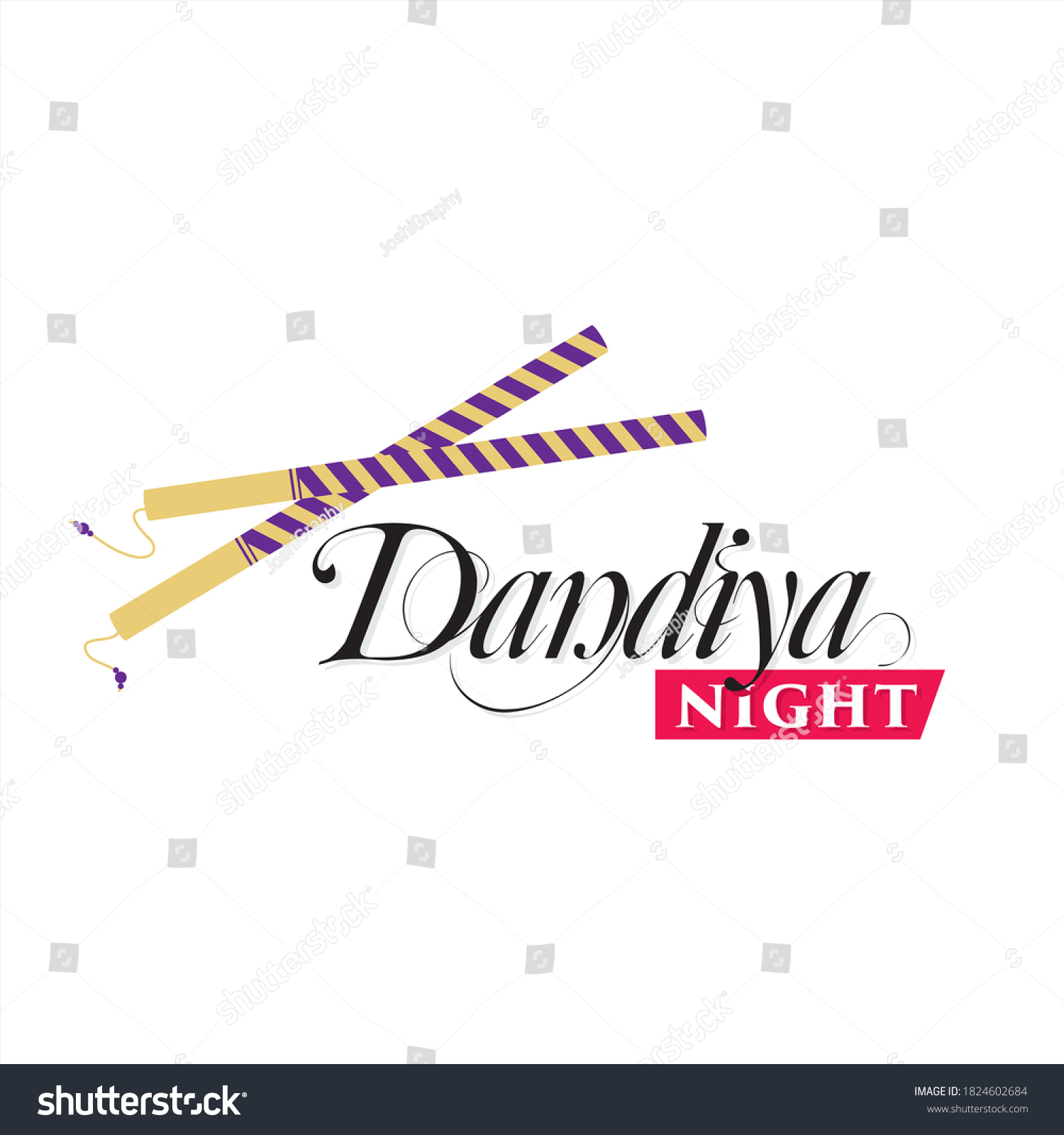 SVG of Dandiya Night Calligraphy with Dandiya Sticks - Illustration svg