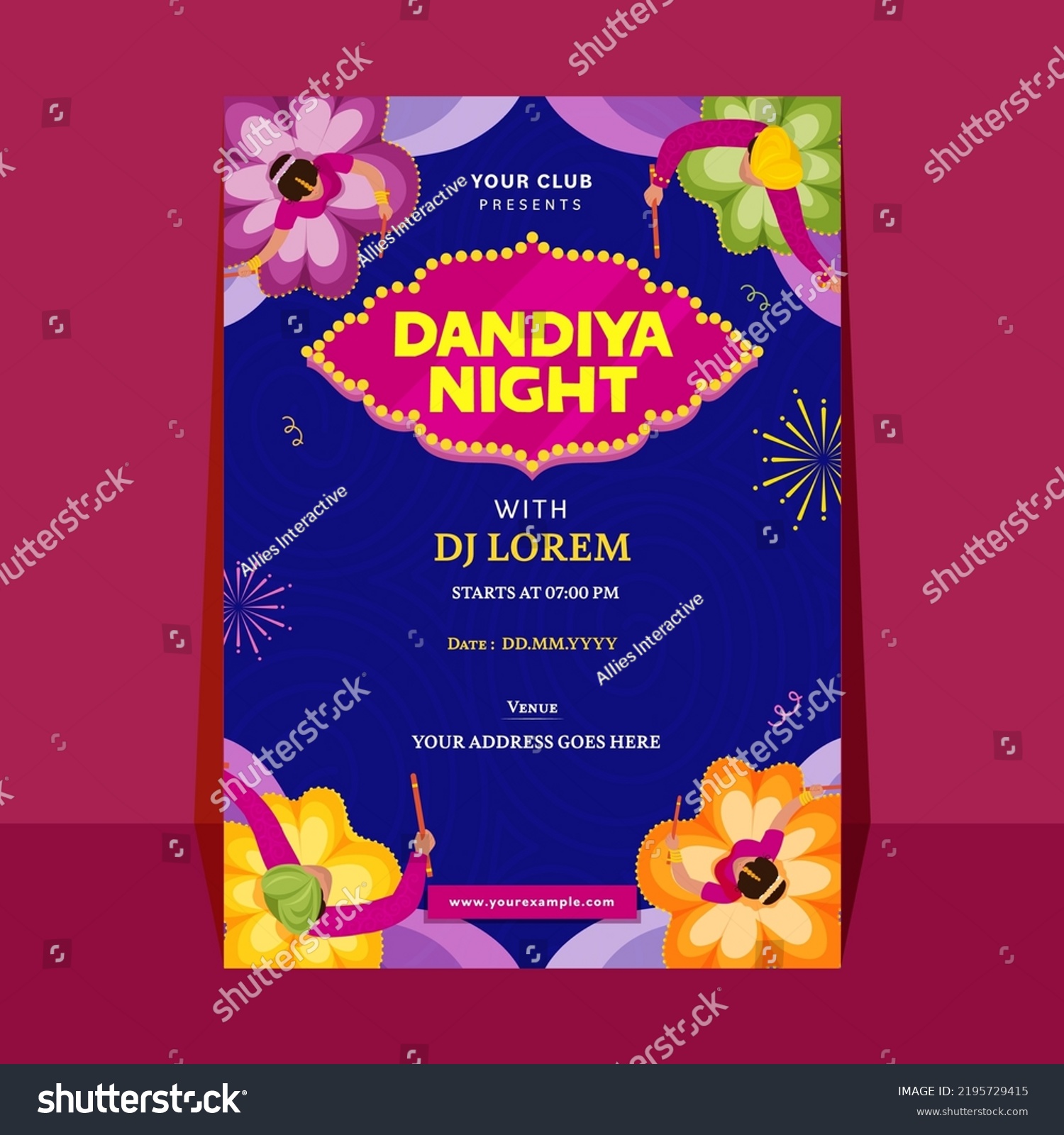 SVG of Dandiya Night Party Invitation Card With Top View Of Indian Young Couple Dancing And Event Details. svg