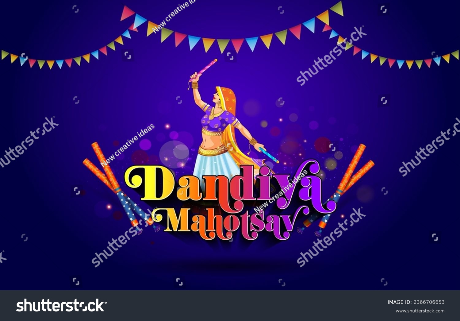 SVG of Dandiya utsav Indian traditional festival of dance on Navratri Puja day. 3d Typography with dandiya dancer on blue background. svg