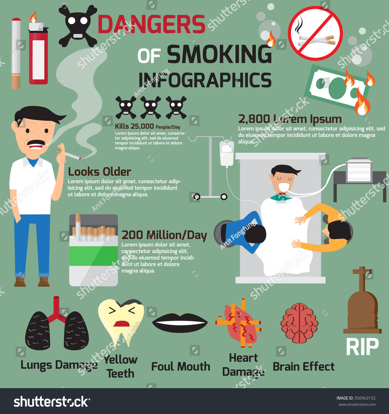 Dangers Smoking Infographics Vector Illustration Stock Vector (Royalty ...