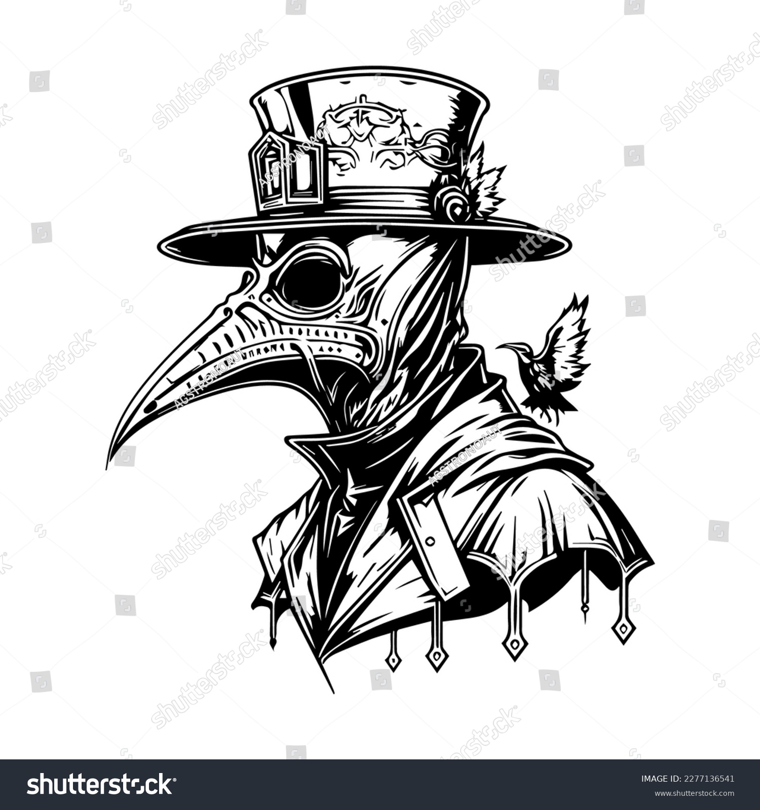 SVG of Dark and haunting Hand drawn line art illustration of Doctor Plague, evoking a sense of mystery and intrigue svg