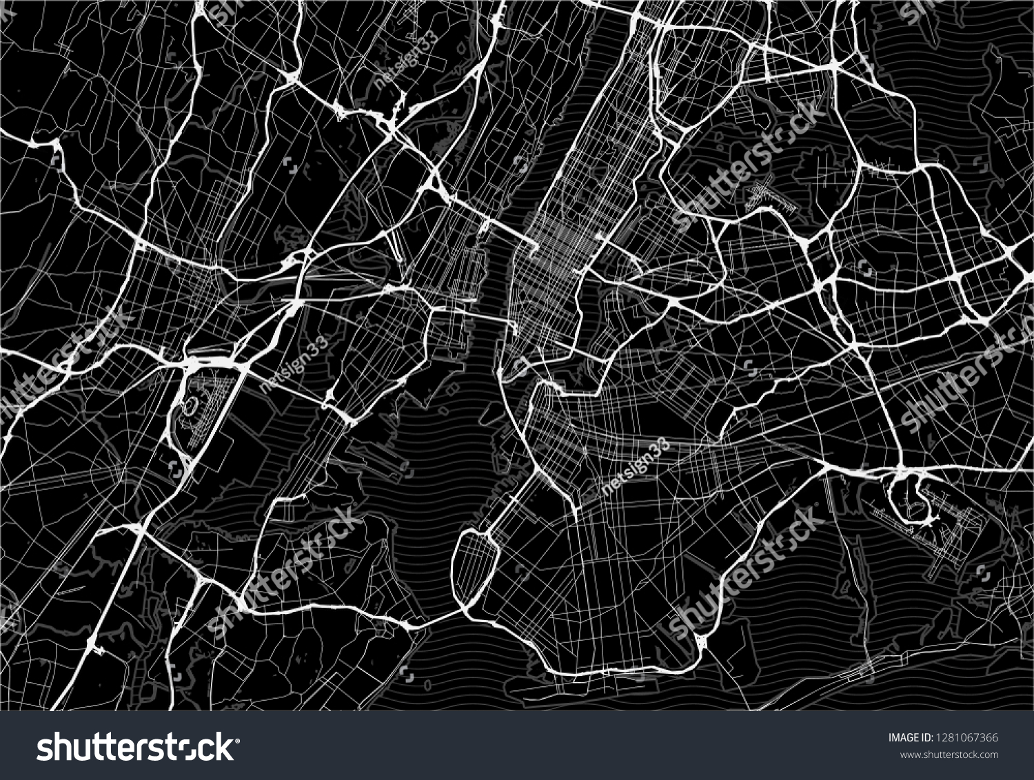 Dark Area Map New York City Stock Vector (Royalty Free) 1281067366