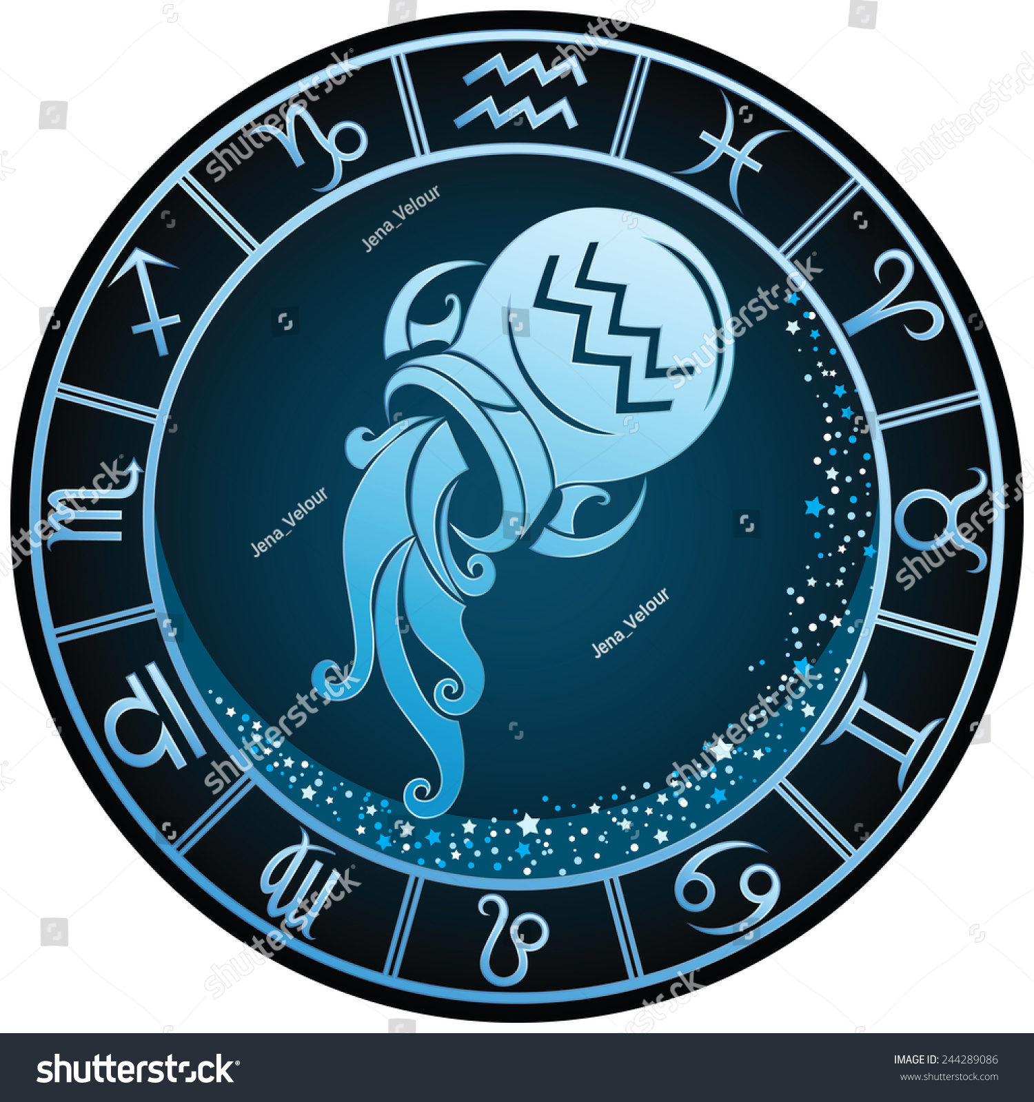 Dark Blue Round Aquarius Zodiac Sign. Vector Illustration - 244289086 ...