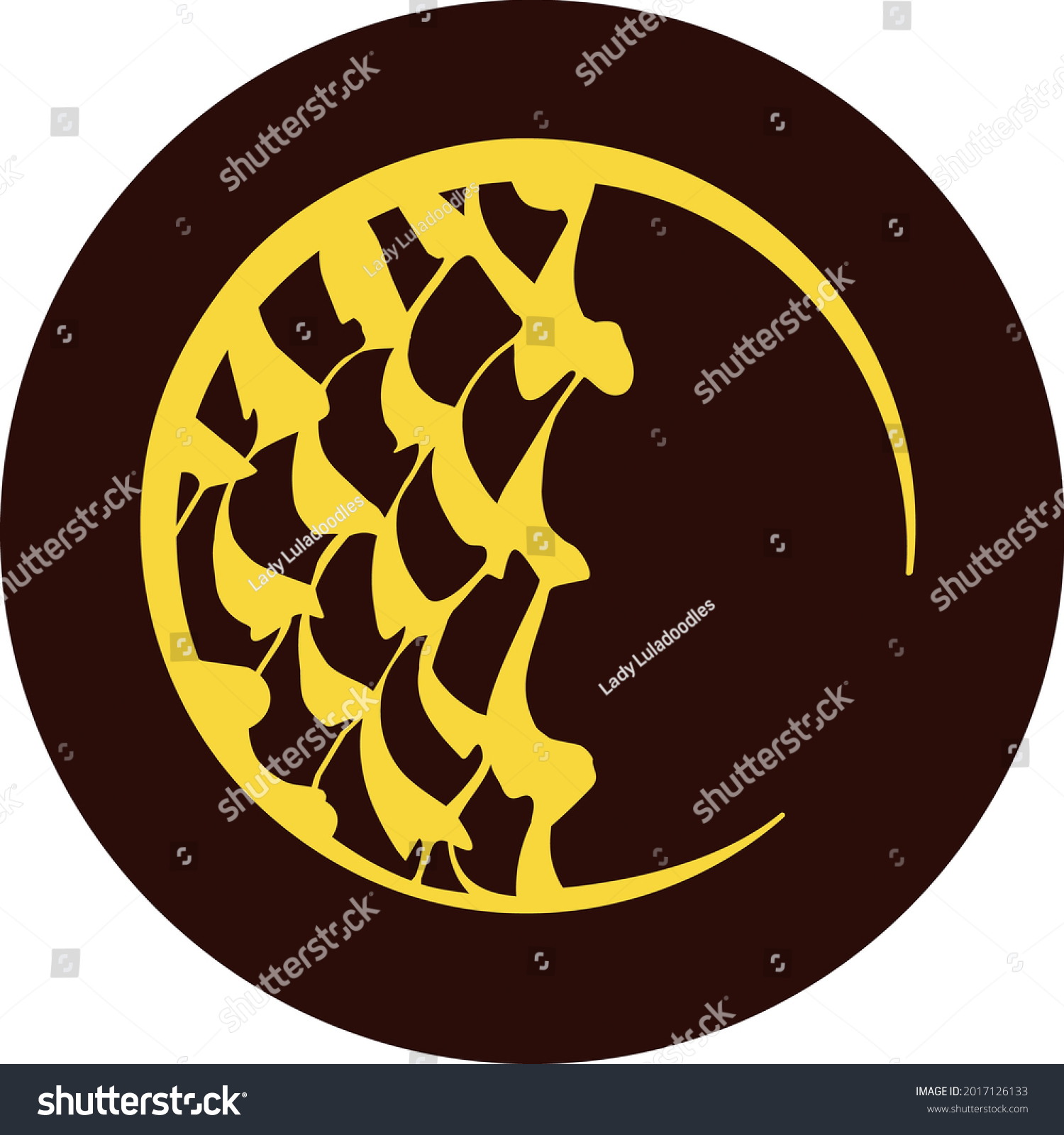 SVG of Dark brown Chocolate candy with golden yellow half moon wave style piped decoration. Layered confectionary SVG svg