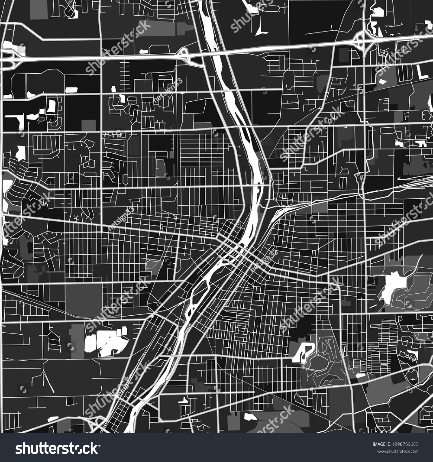 SVG of Dark vector art map of Aurora, Illinois, UnitedStates with fine gray gradations for urban and rural areas. The different shades of gray in the Aurora  map do not follow any particular pattern. svg