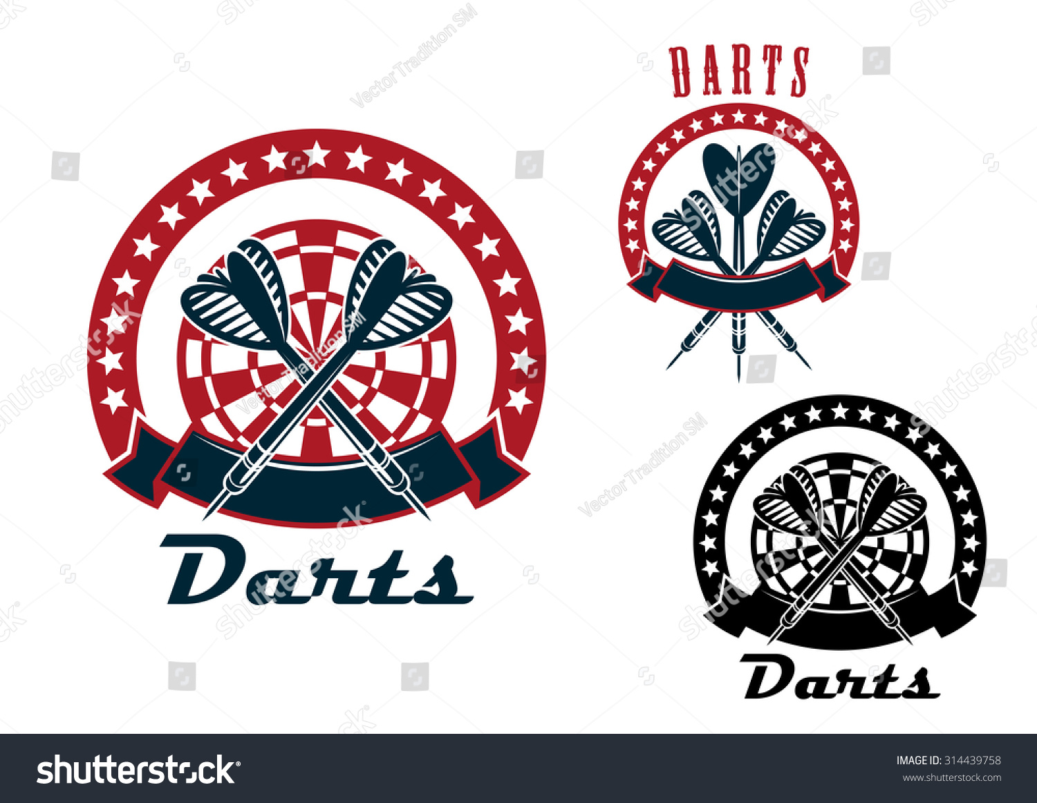 Darts Retro Emblems Logo Arrows Dartboard Stock Vector 314439758 ...