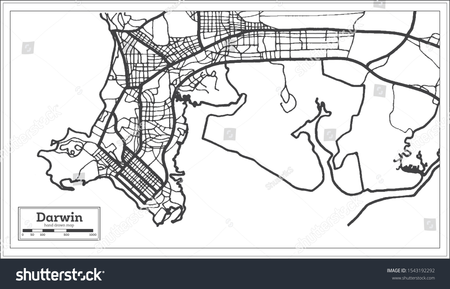 Darwin Australia City Map In Black Vector De Stock Libre De Regal As   Stock Vector Darwin Australia City Map In Black And White Color Outline Map Vector Illustration 1543192292 