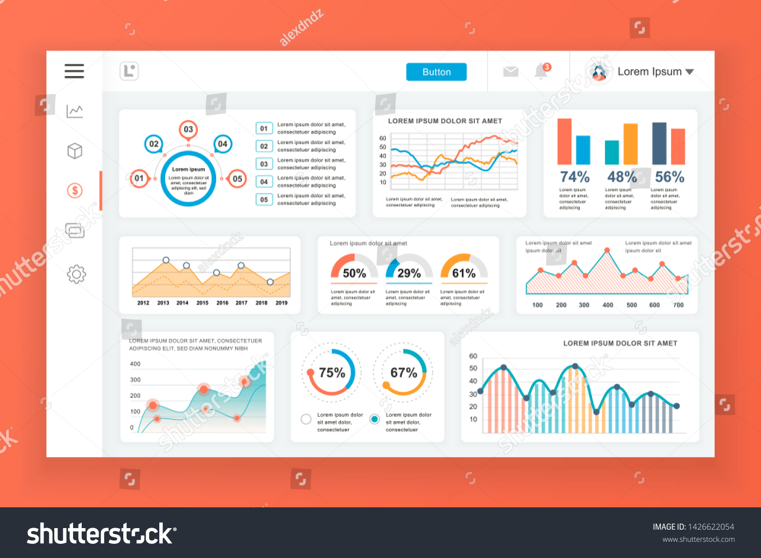 Dashboard Admin Panel Vector Design Template Stock Vector (Royalty Free ...