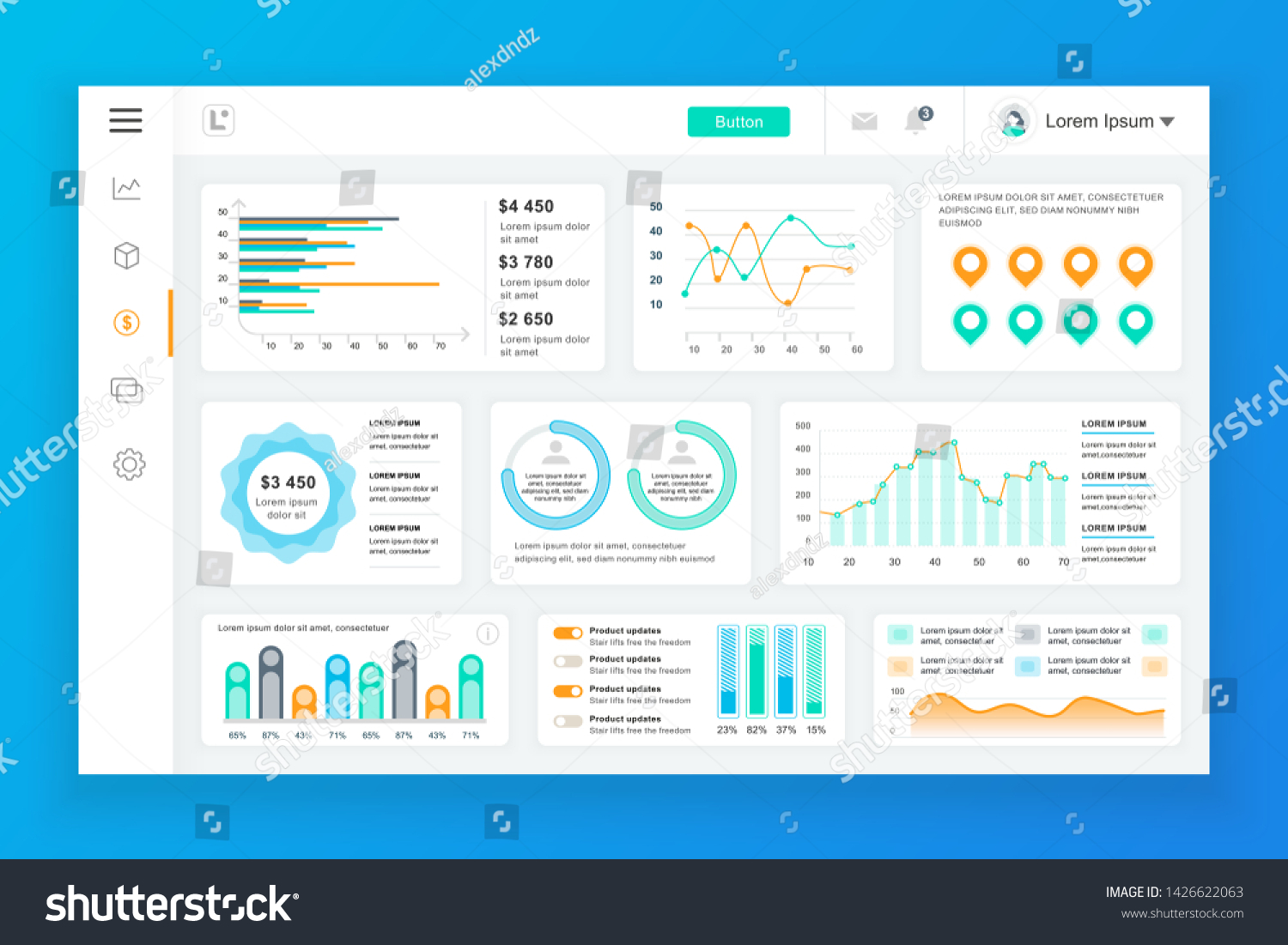 Dashboard Admin Panel Vector Design Template Stock Vector (Royalty Free ...