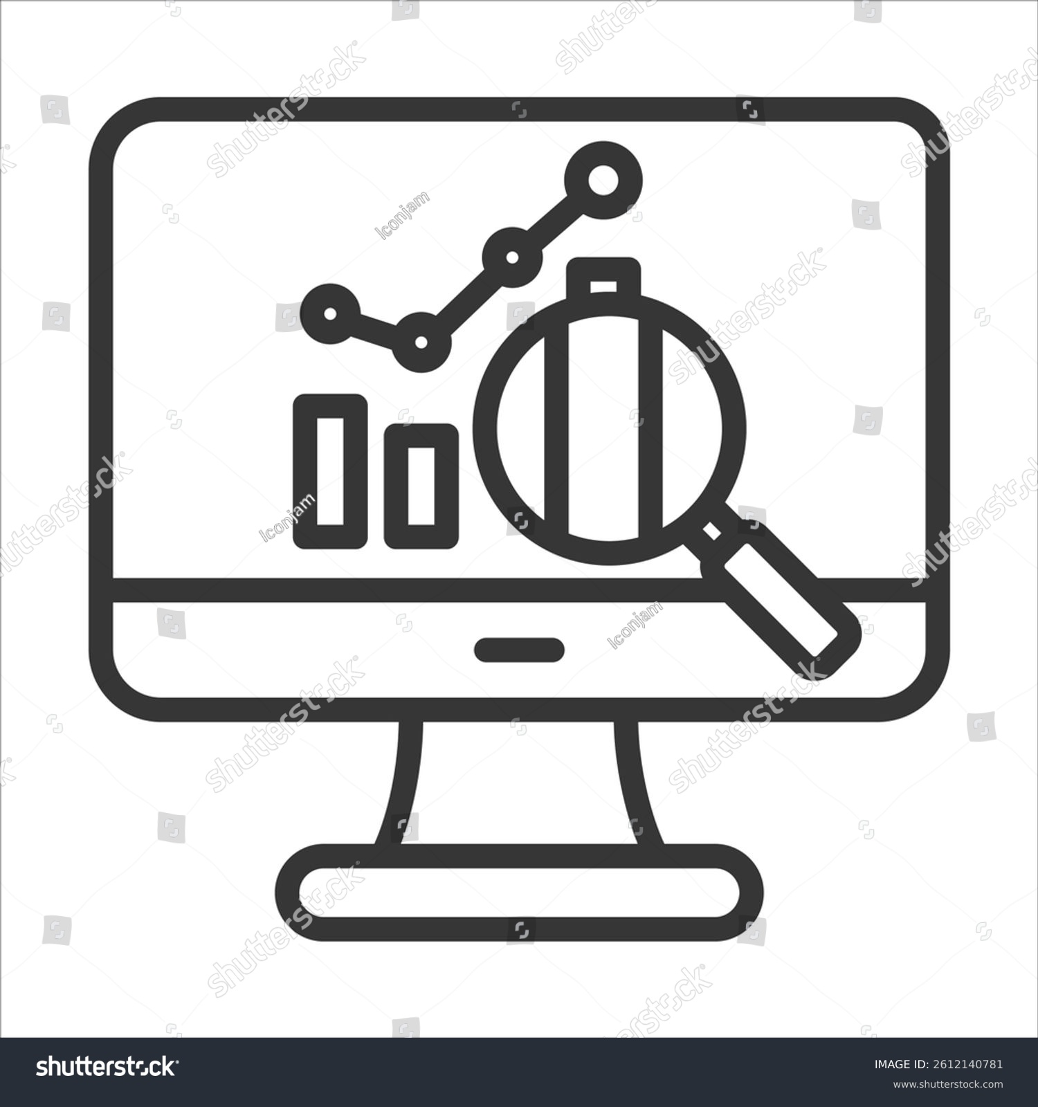 black monitor with data analysis elements clip art preview