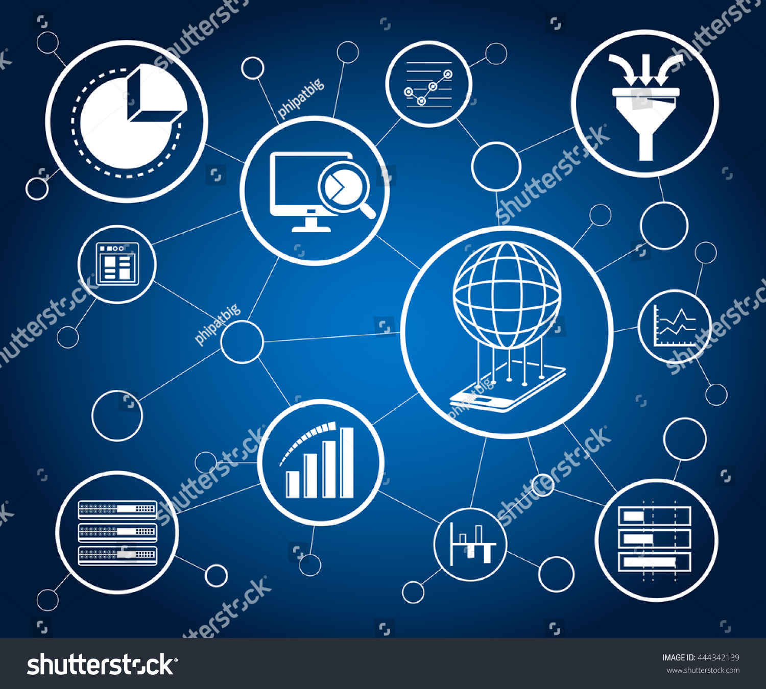 Data Analytics Icons Network On Blue Stock Vector (Royalty Free) 444342139