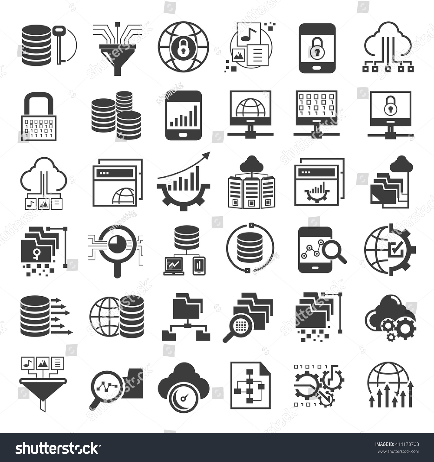 Data Analytics Icons Set Server Network Stock Vector 414178708 ...