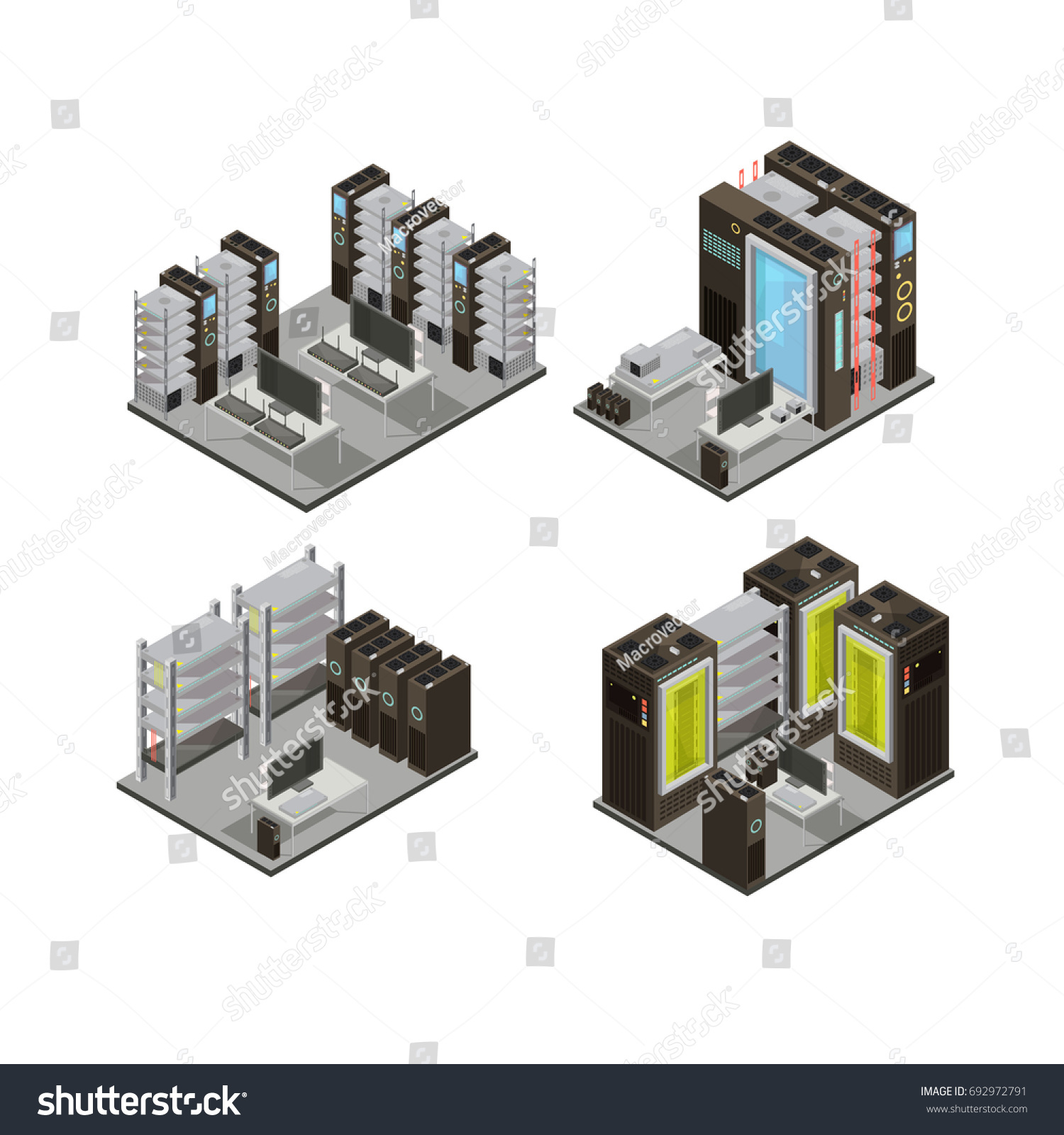 Data Center Isometric Compositions Including Hosting Stock Vector ...