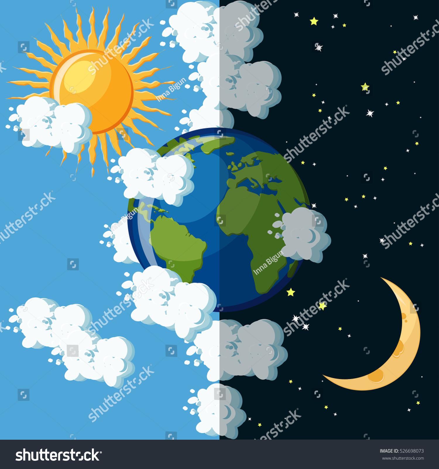 Day Night On Planet Earth Concept Stock Vector 526698073 - Shutterstock