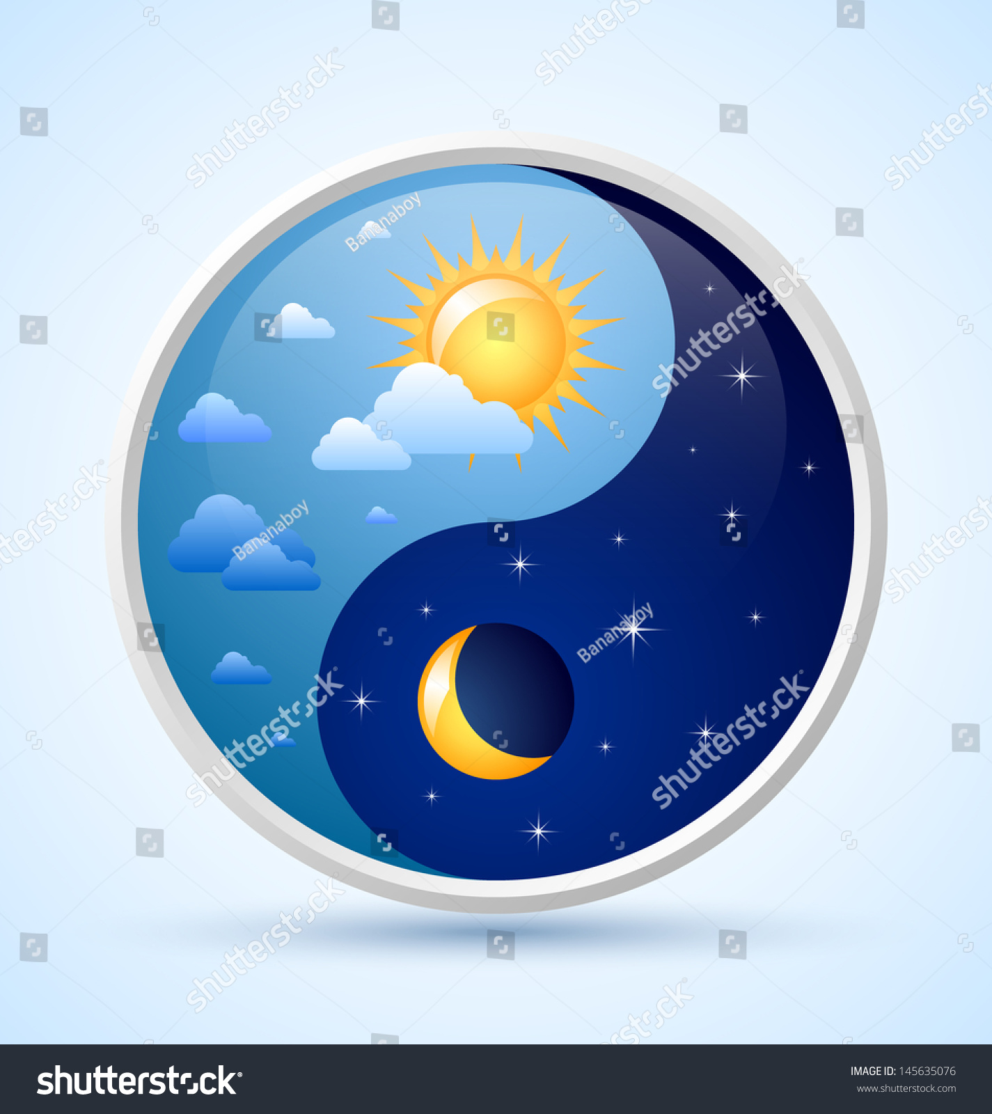 Day And Night Yin Yang Symbol On Light Blue Background Stock Vector ...