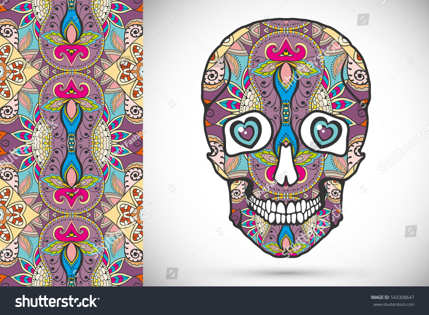 Day Dead Colorful Sugar Skull Doodle Stock Vector (Royalty Free) 543308647