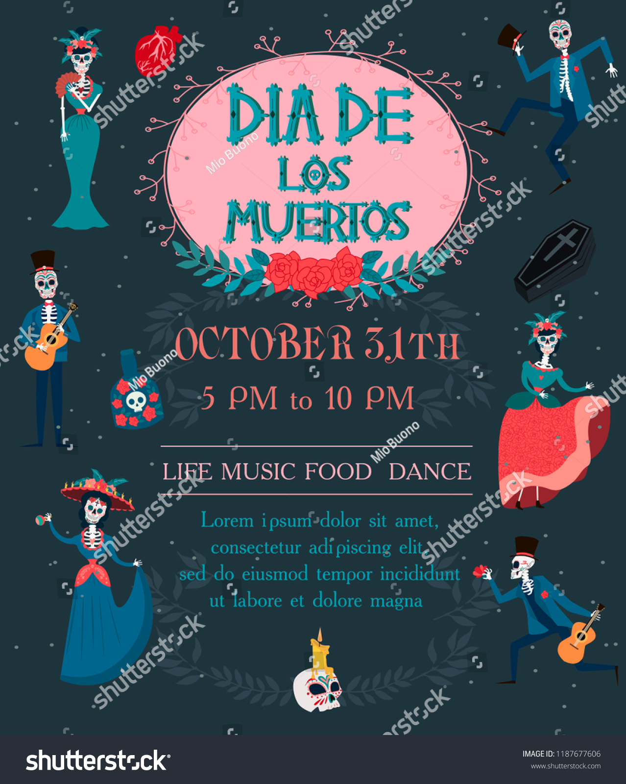 Day Dead Festival Invitation Poster Dancing Stock Vector Royalty Free