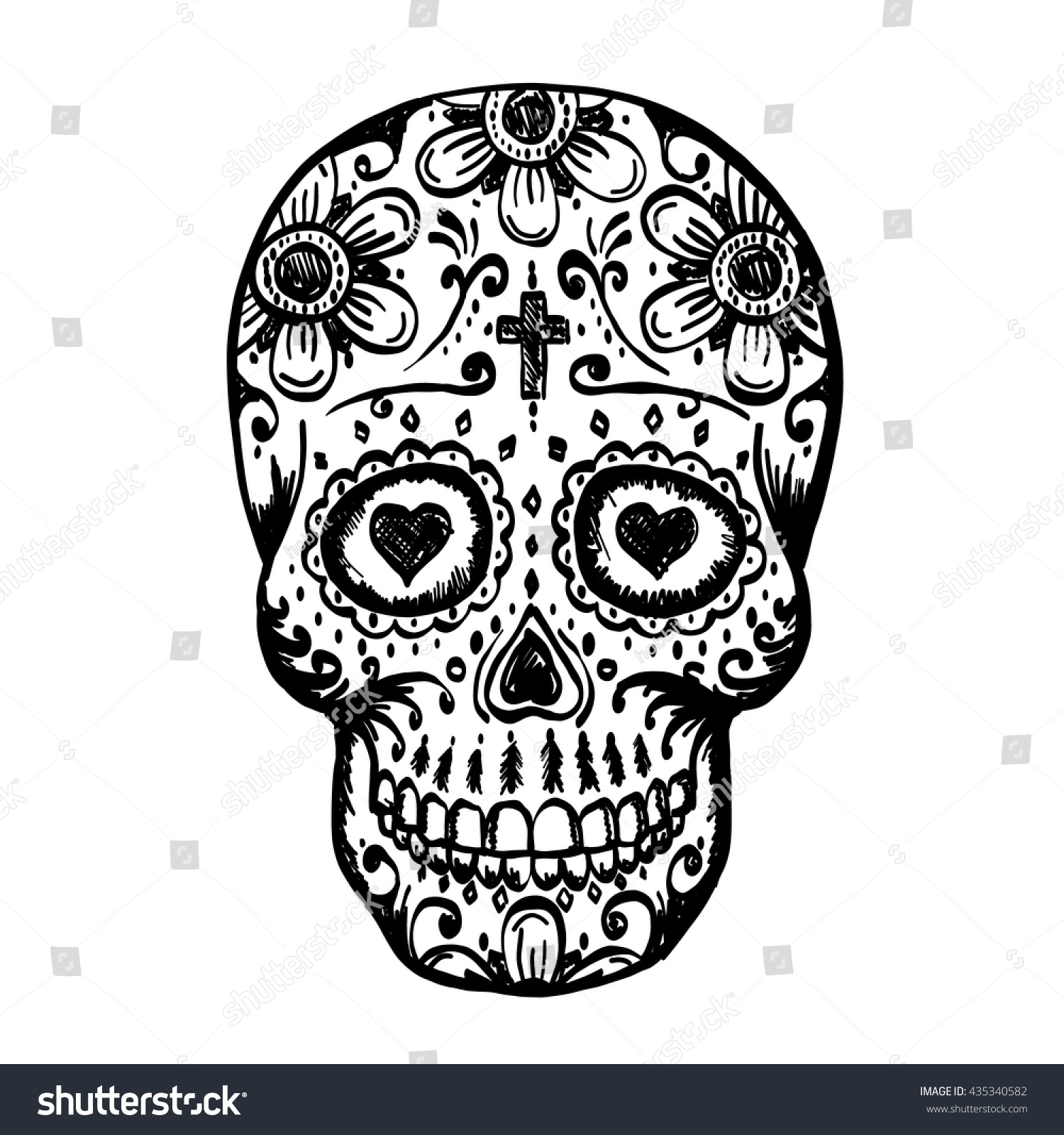 Day Dead Skull Sketch Draw Skull Stock Vector (Royalty Free) 435340582 ...