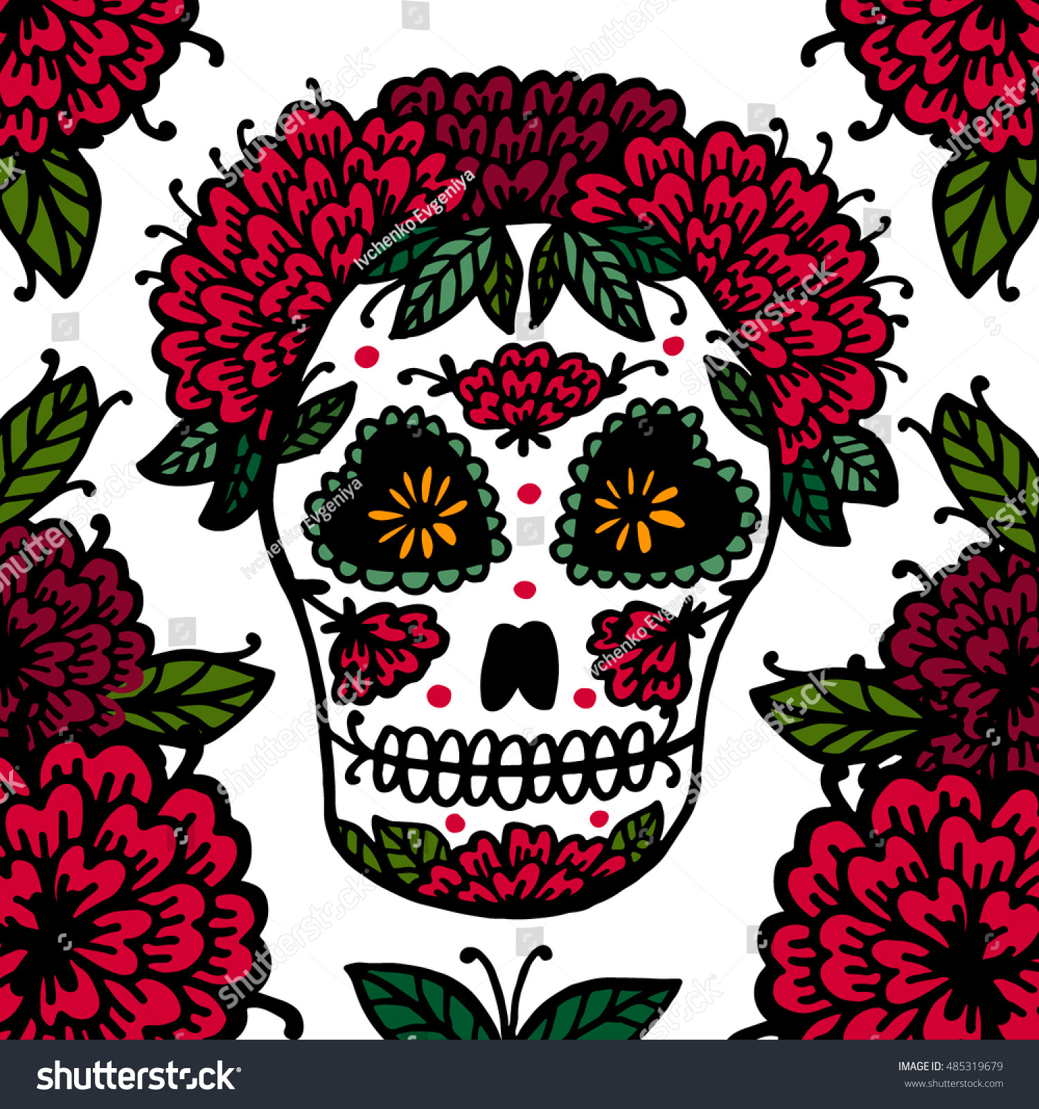 Sugar Skull 8x10 FT Photo Backdrops,Day of The Dead Colorful Skulls with Flowers Mexican Style Artistic Pattern Background for Photography Kids Adult Photo Booth Video Shoot Vinyl Studio Props 