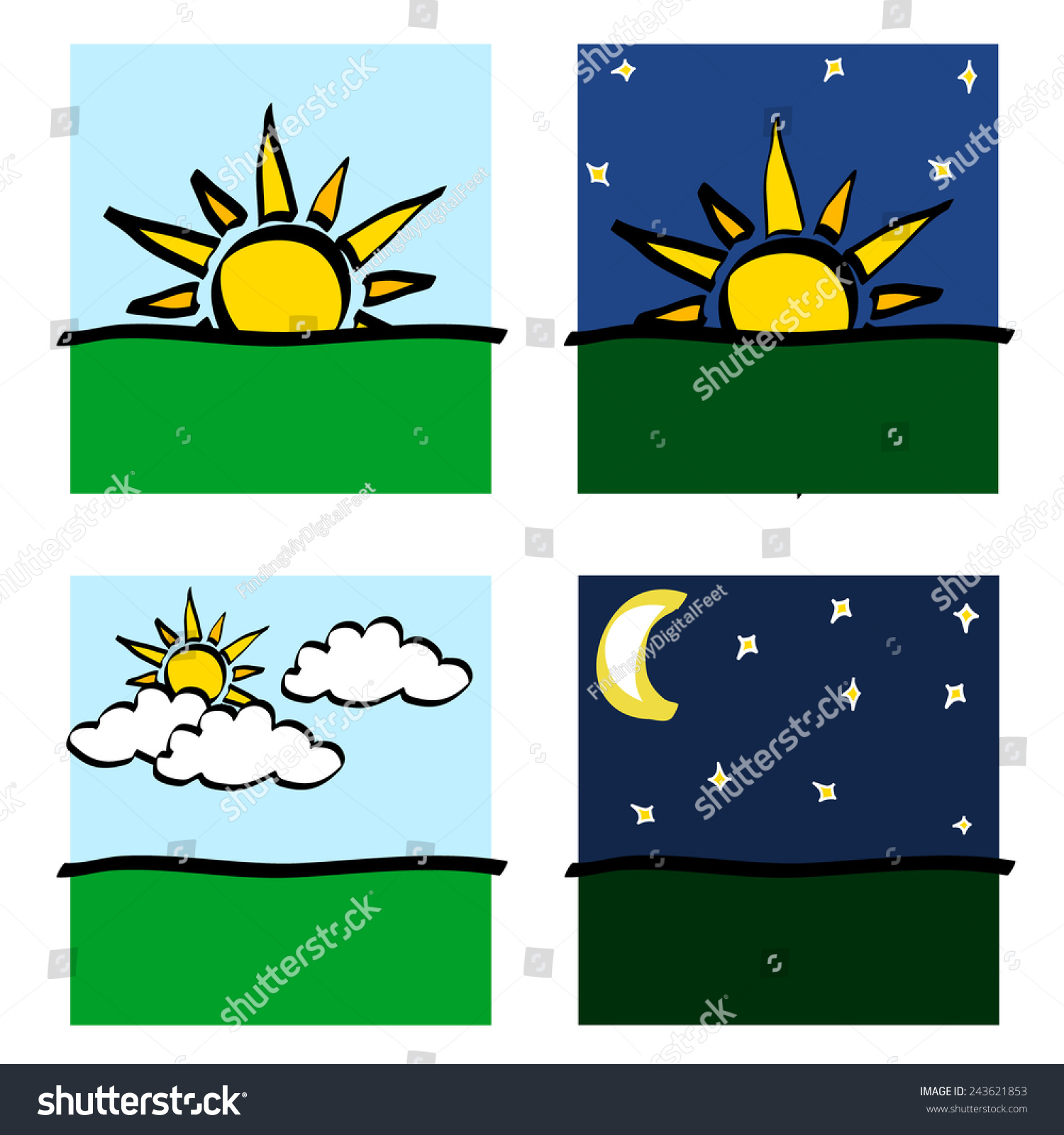 Day Sunset Sunrise Sun Moon Cloud Stock Vector 243621853 - Shutterstock